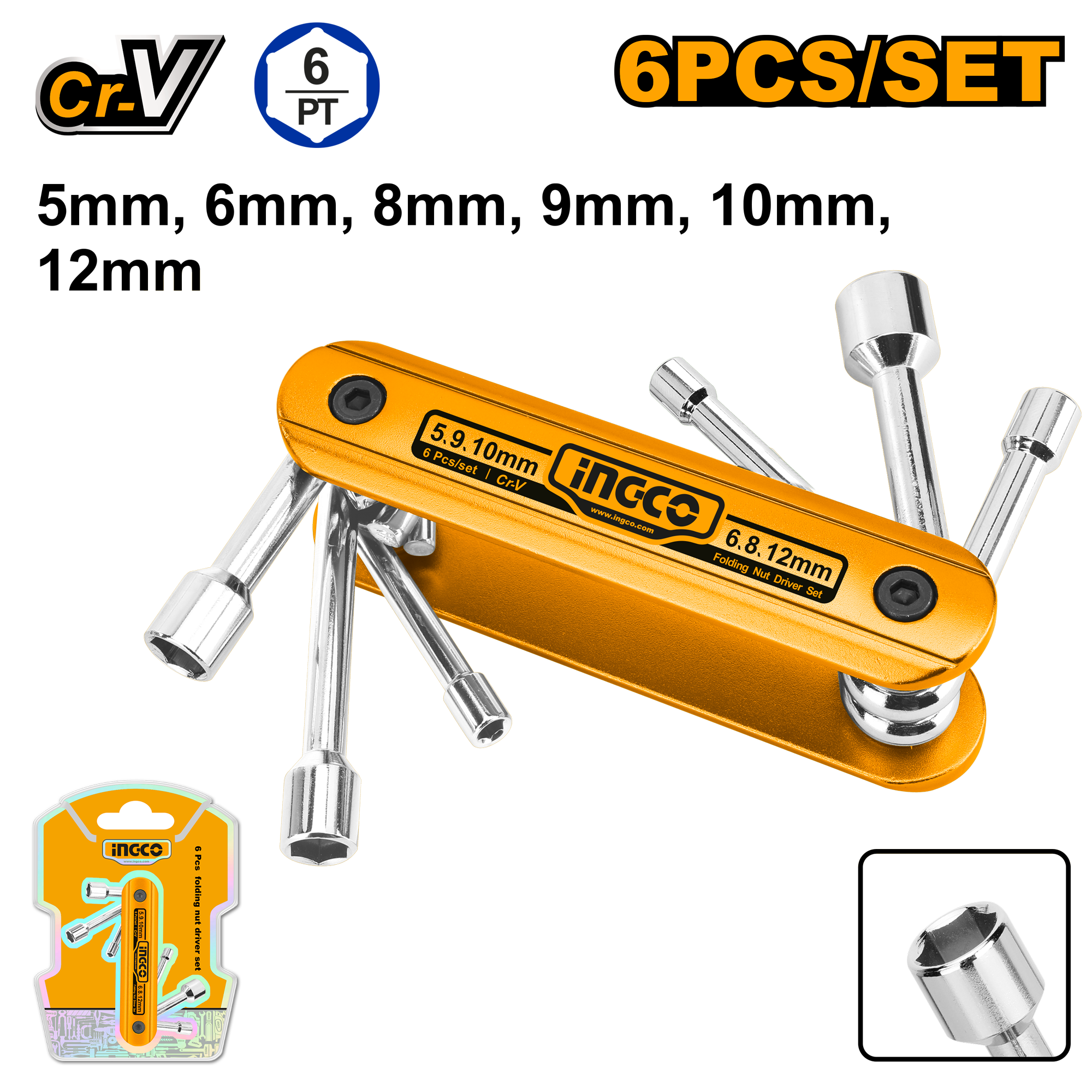 6Pcs folding nut driver set - HFND0601 - INGCO