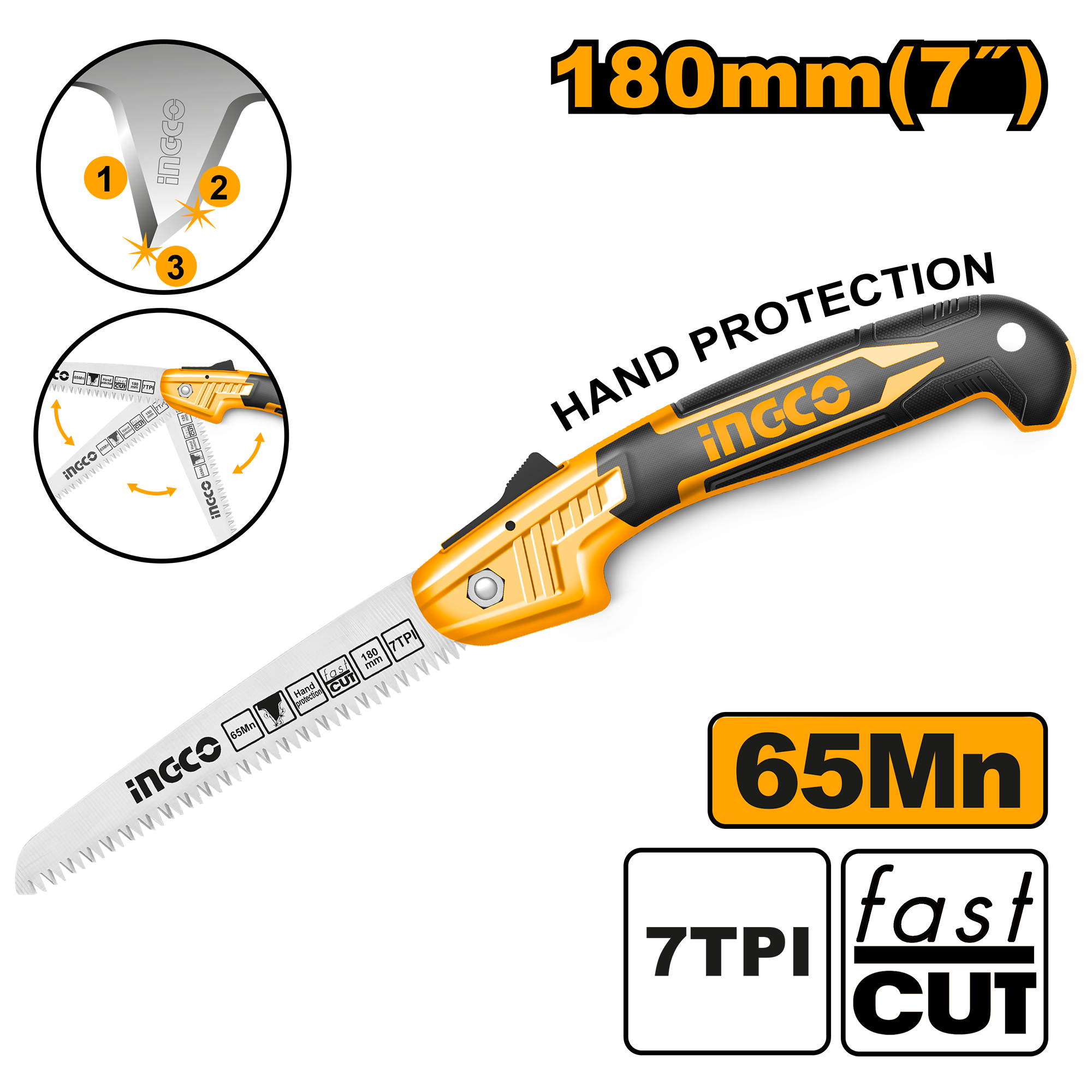 Folding saw 180mm 65mn - HFSW18028C - INGCO