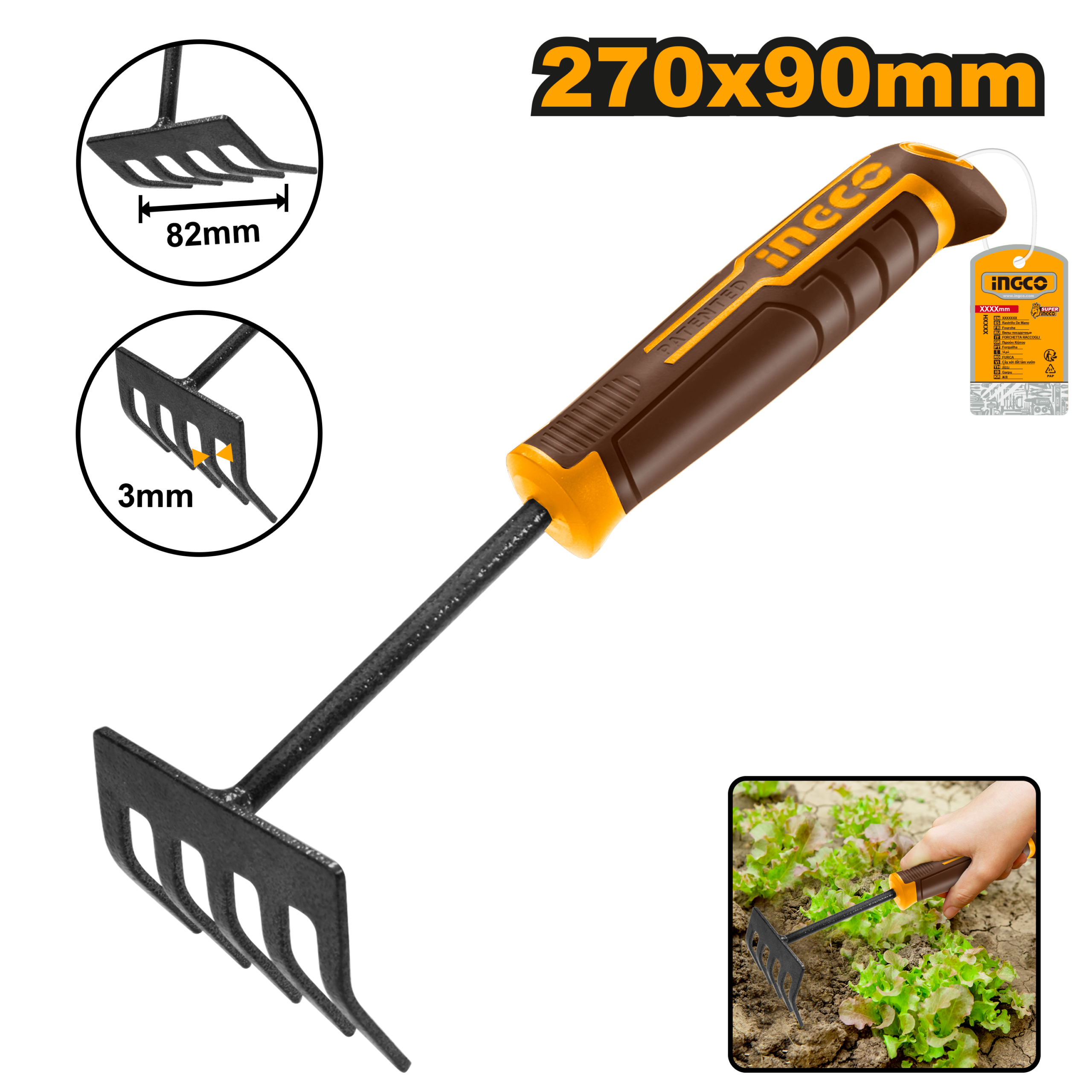 Garden rake 270mmx82mm - HFTR1008 - INGCO