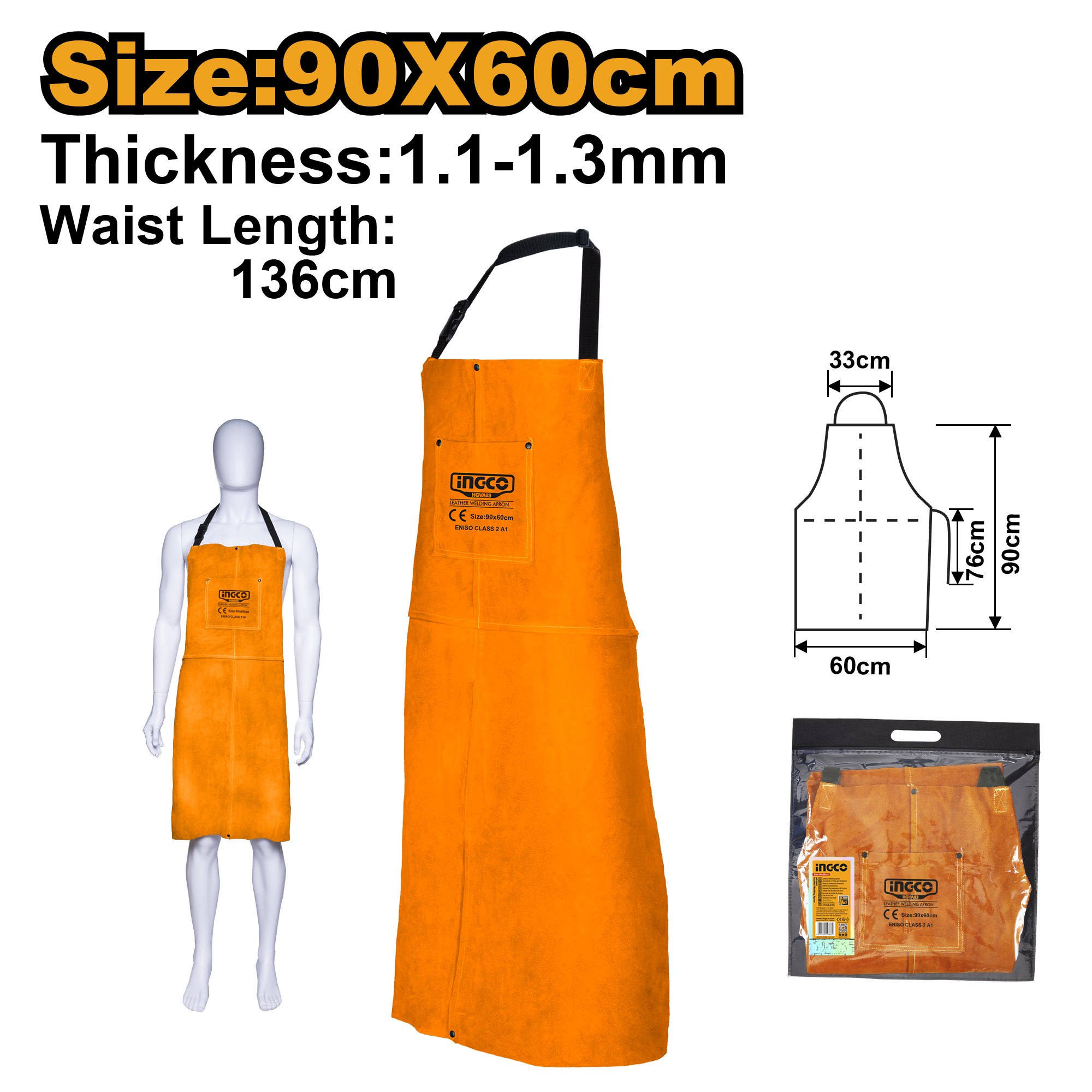 Leather welding apron - HGVA03 - INGCO