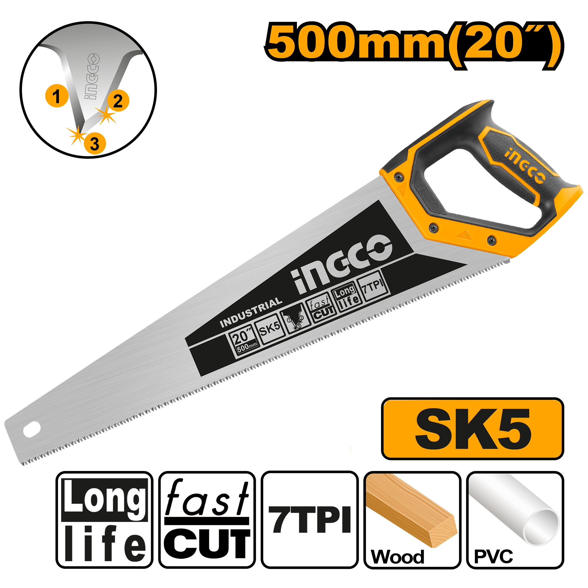 Hand saw 20’’ 500μμ 7tpi - HHAS28500 - INGCO