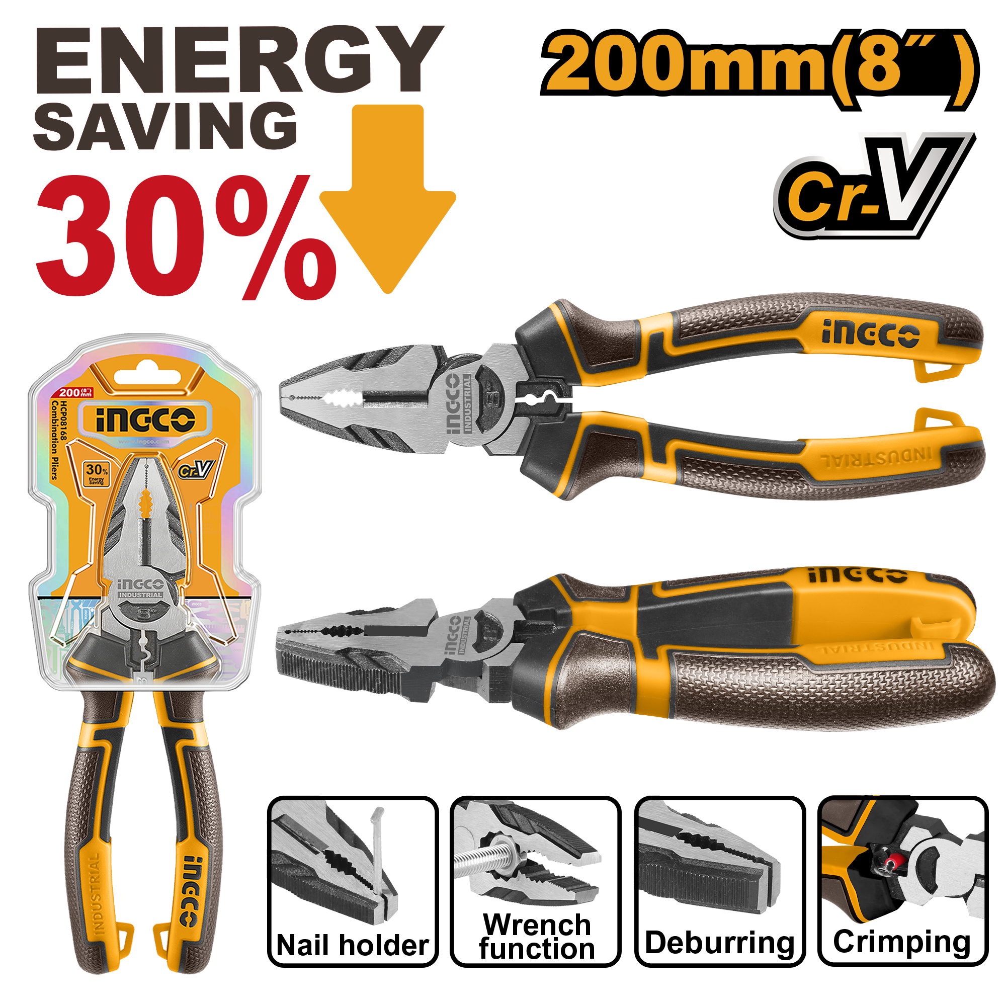 High leverage combination pliers 200μμ - HHCP28200 - INGCO