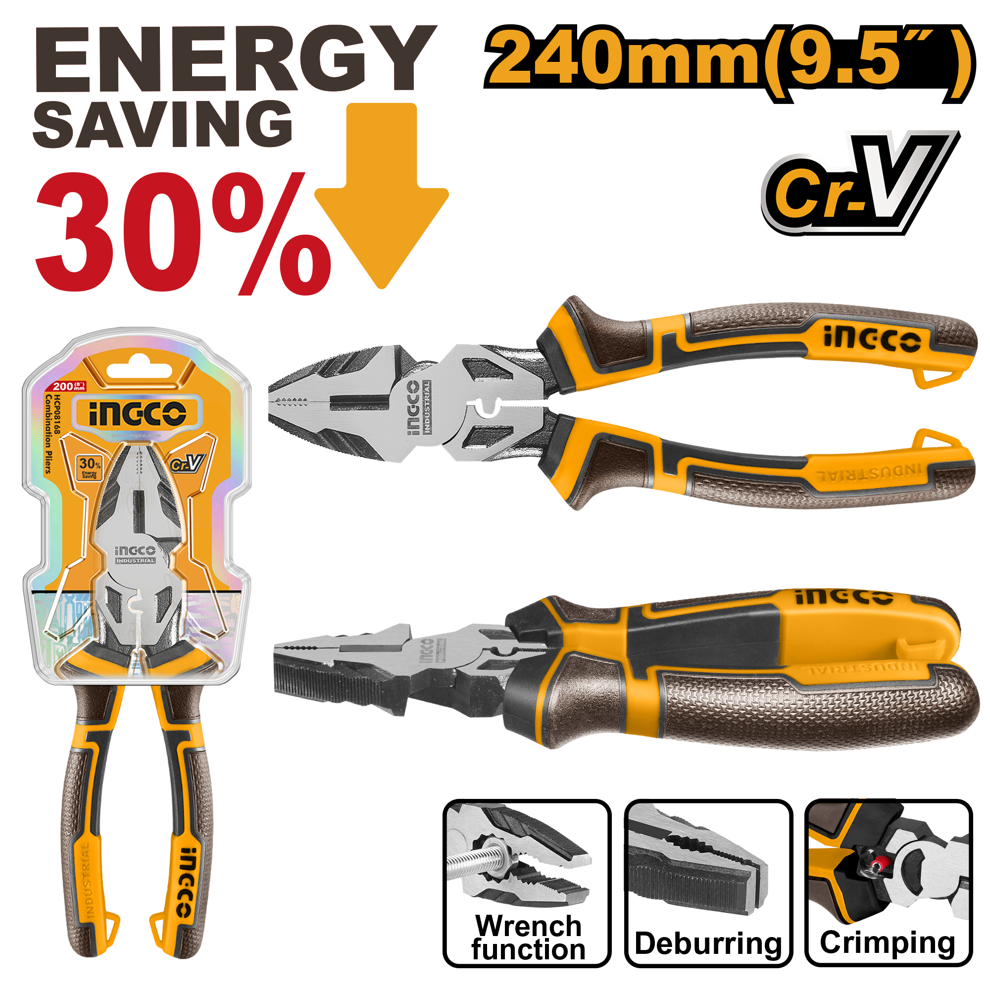 High leverage combination pliers 9 240mm - HHCP28240 - INGCO