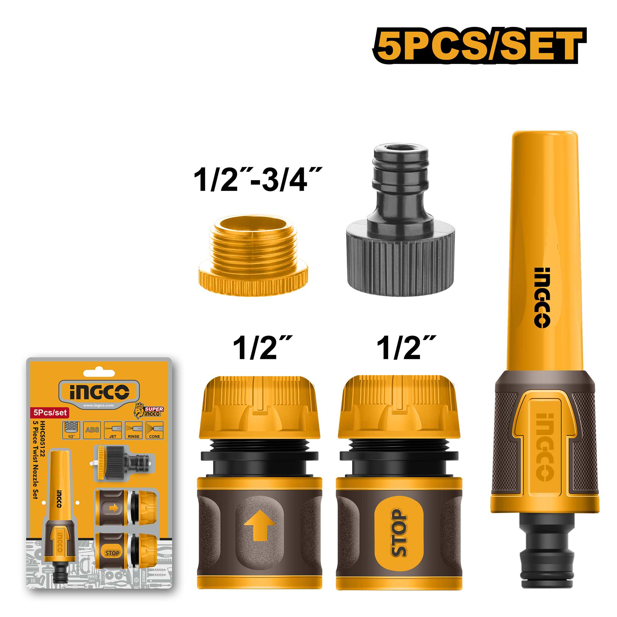 Twist nozzle set 5pcs - HHCS05122 - INGCO