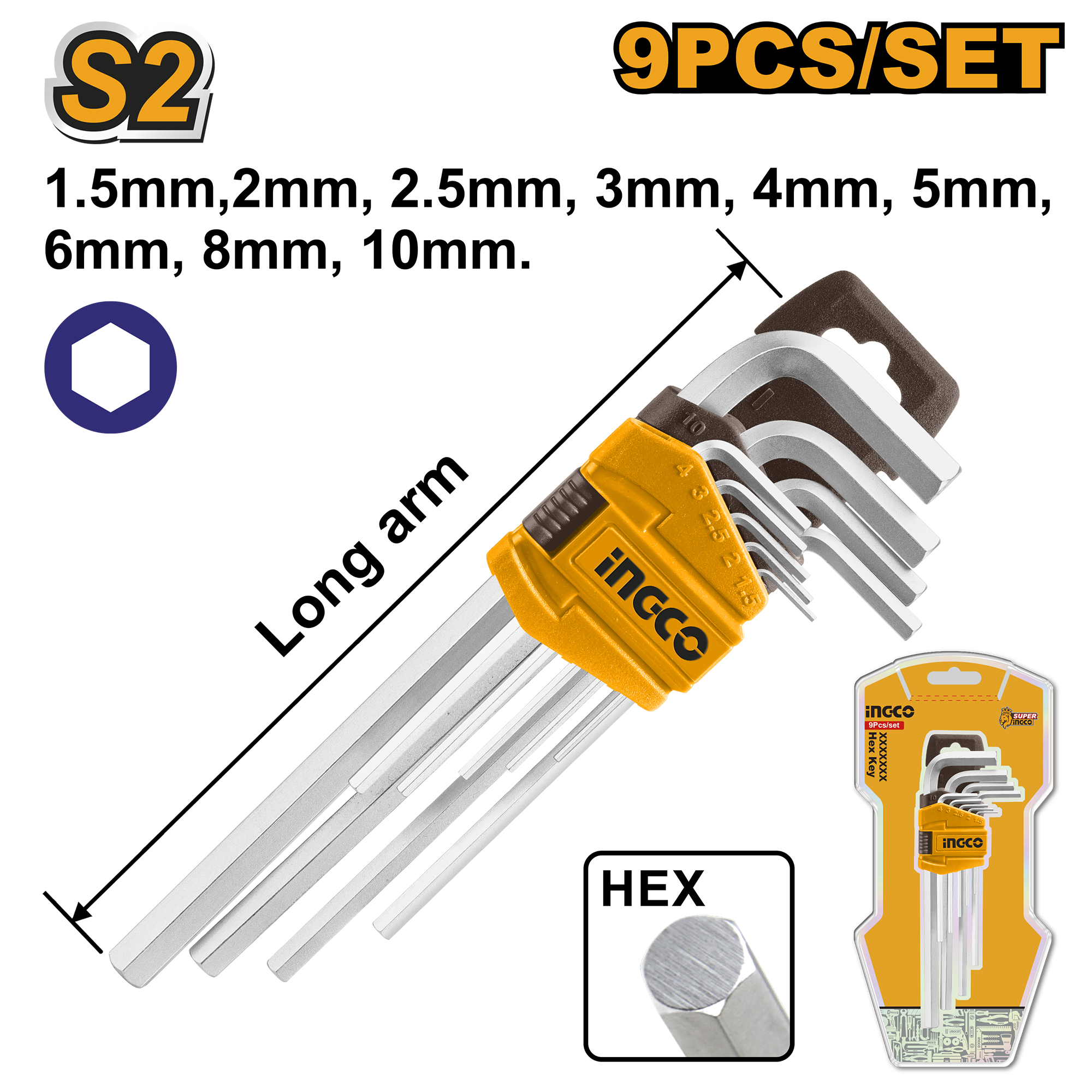 Hex key 1.5 10mm 9pcs - HHK11091 - INGCO