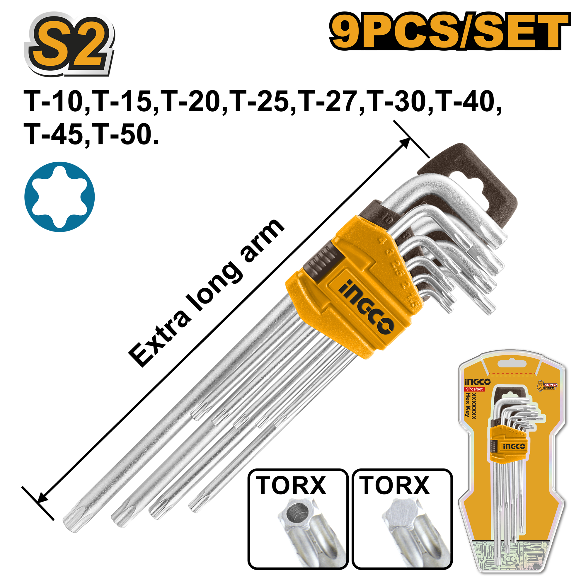 Torx key extra long - HHK13092 - INGCO