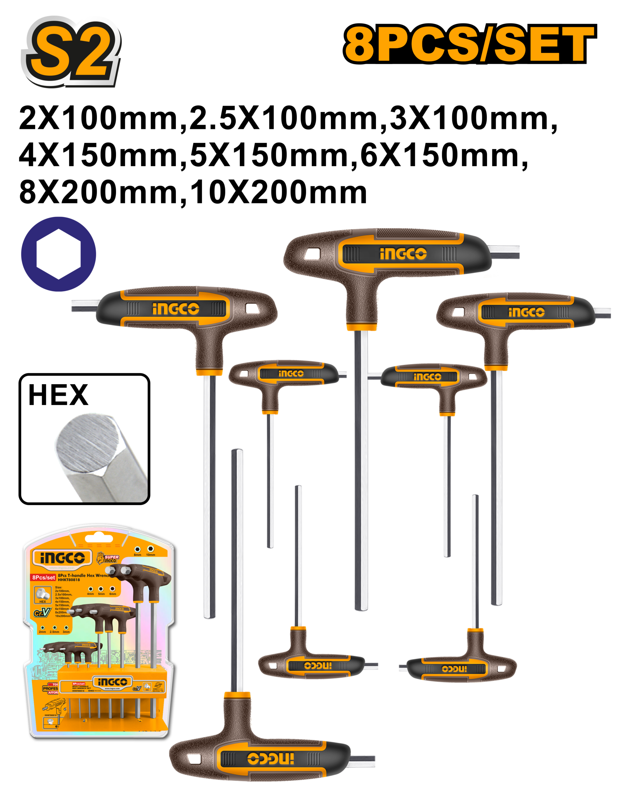8Pcs t handle hex wrench set - HHKT80818 - INGCO