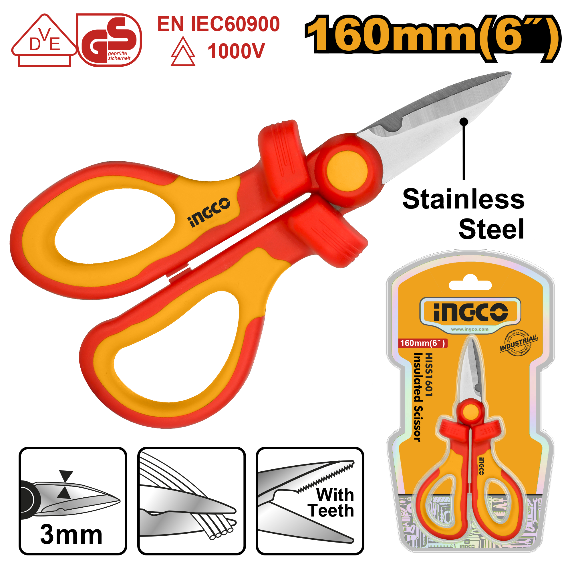 Insulated scissor 160μμ - HISS1601 - INGCO