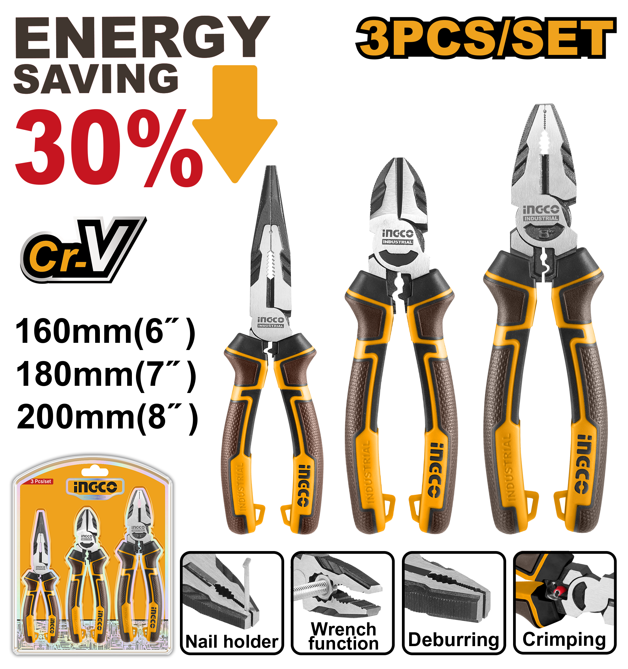 3Pcs high leverage pliers set - HKHLPS2831 - INGCO