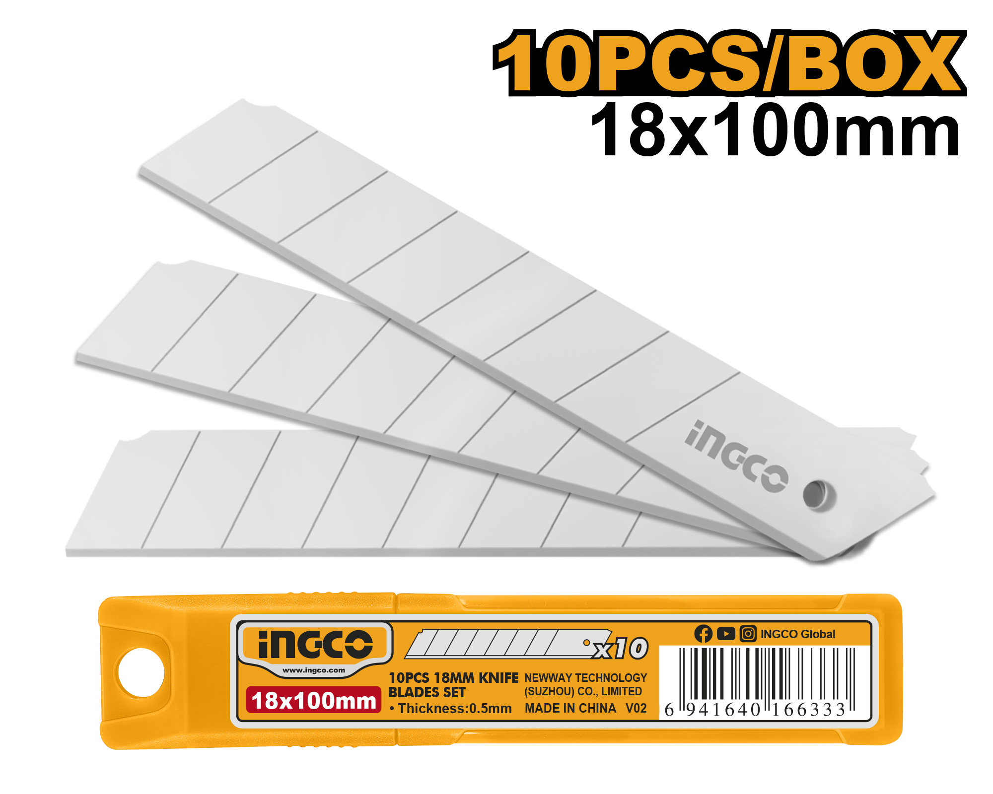 Knife blade 18x100 10pcs - HKNSB112 - INGCO