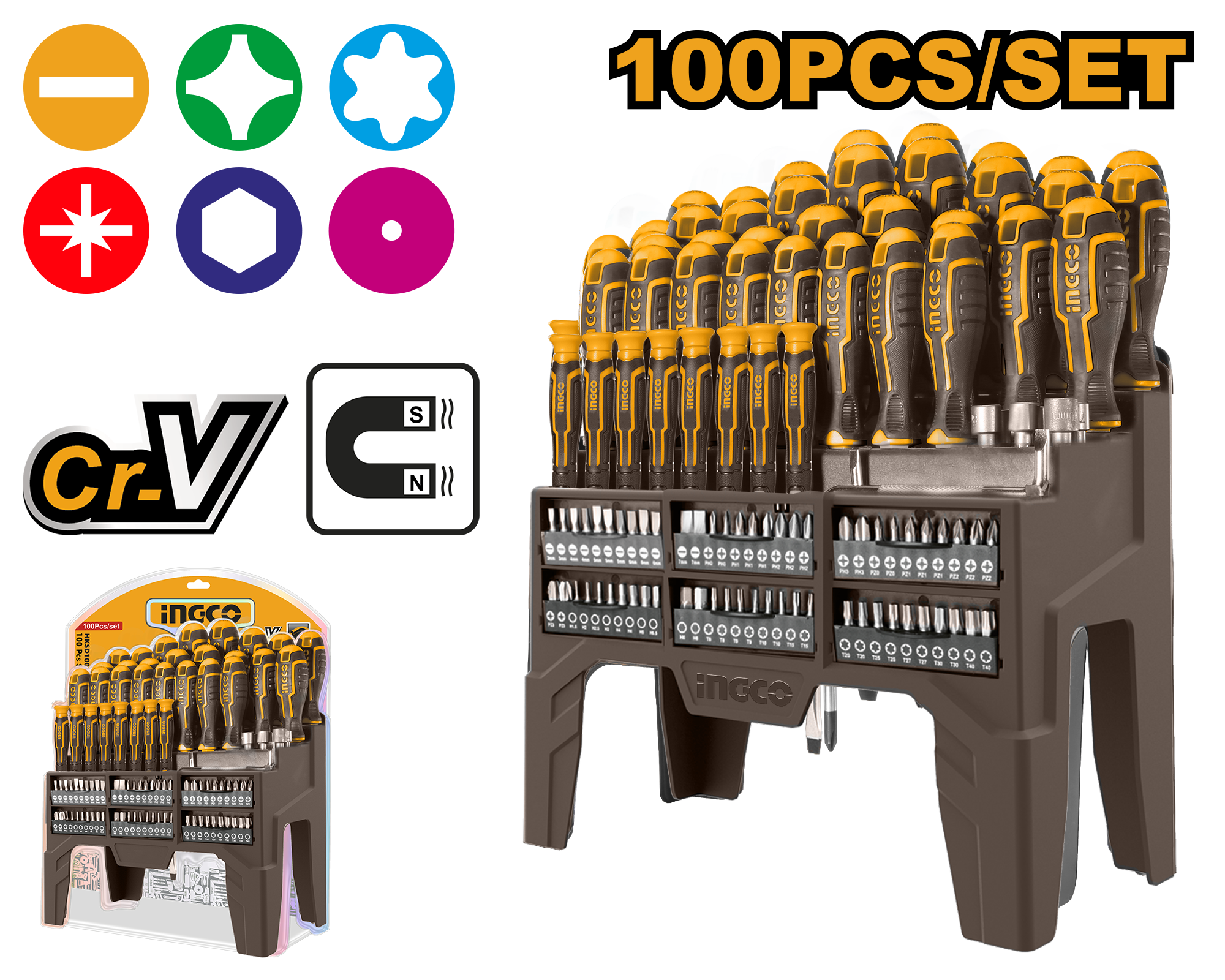 100Pcs screwdriver set - HKSD10028 - INGCO