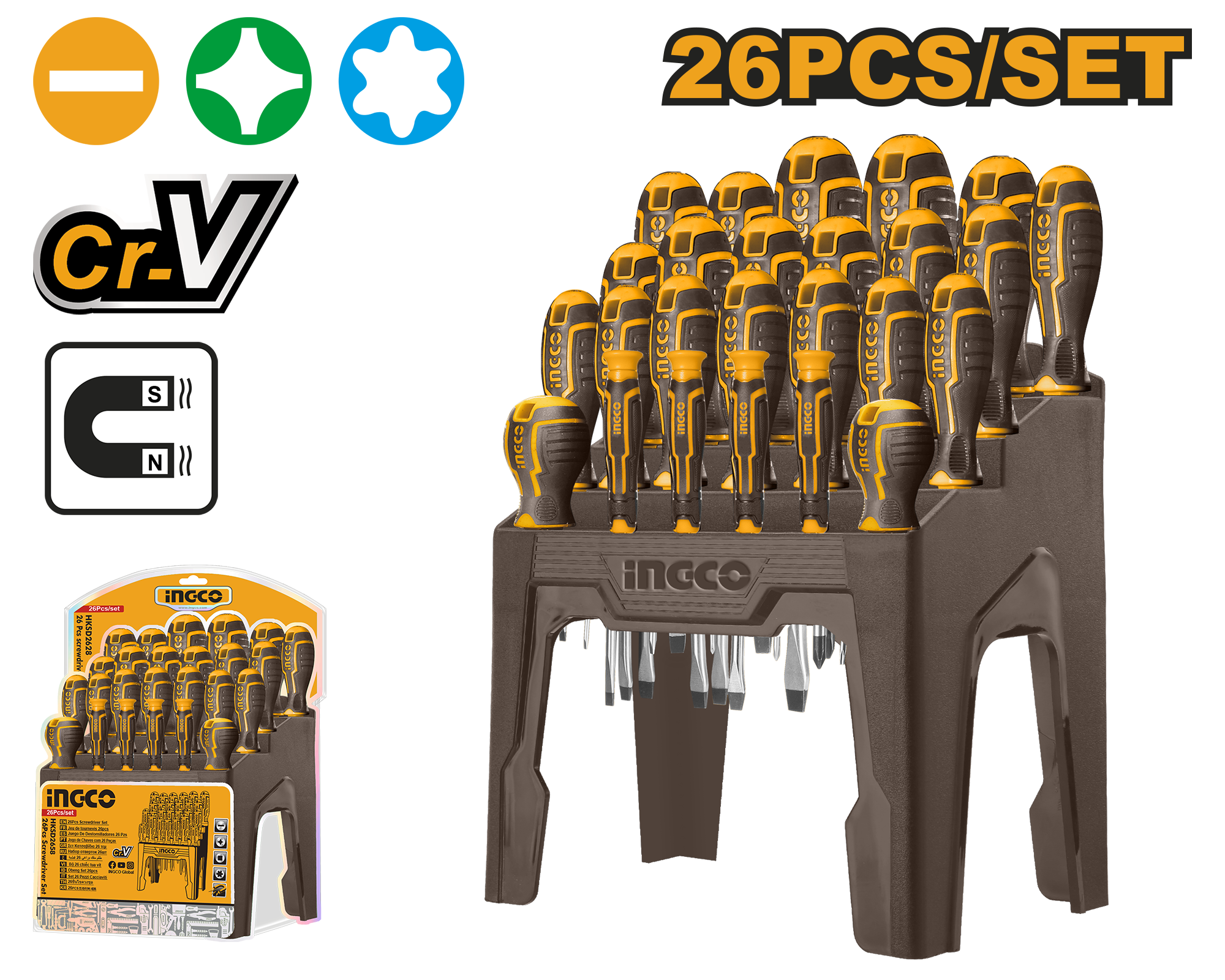 26Pcs screwdriver set round blade - HKSD2628 - INGCO