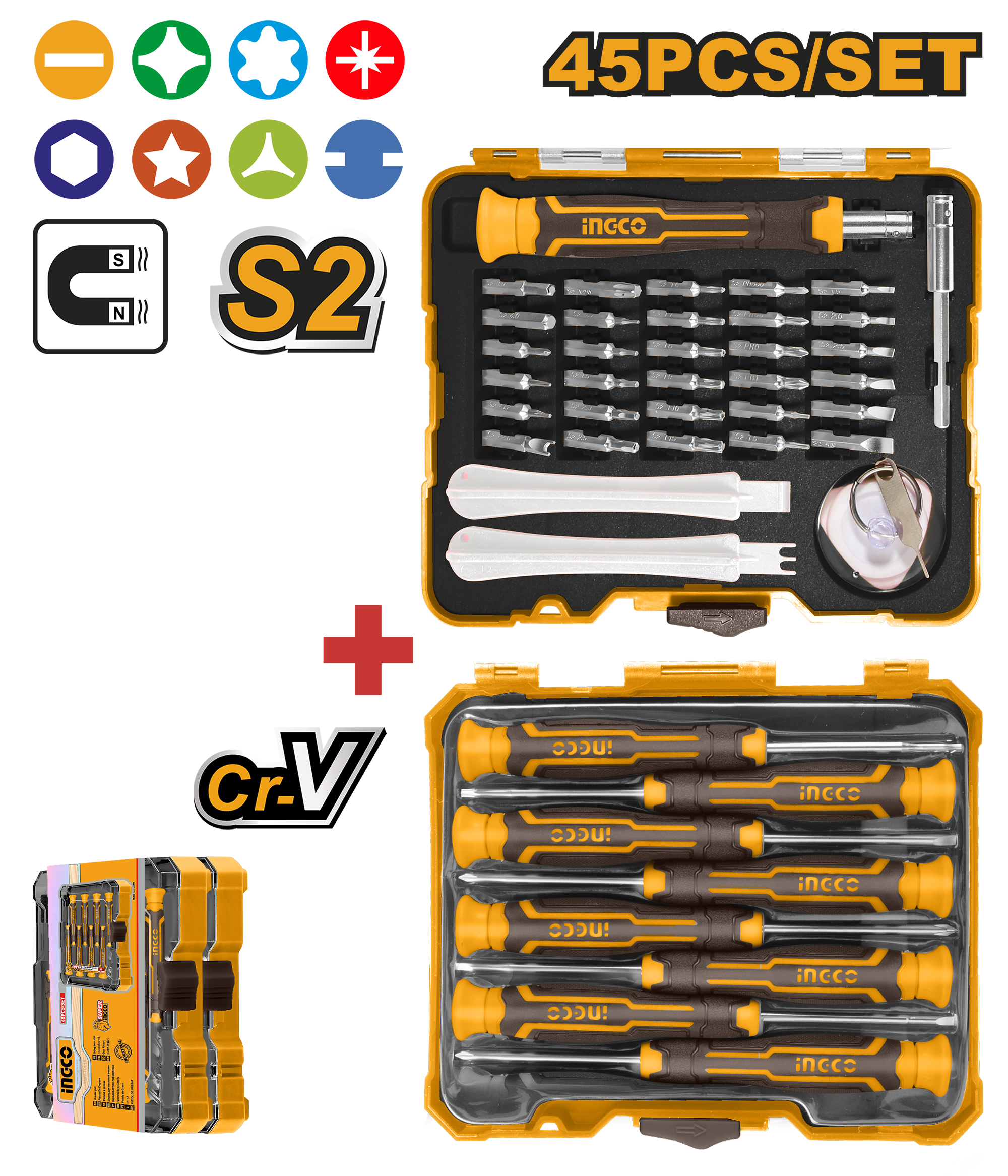 45Pcs precision screwdriver and bits set - HKSDB0458 - INGCO