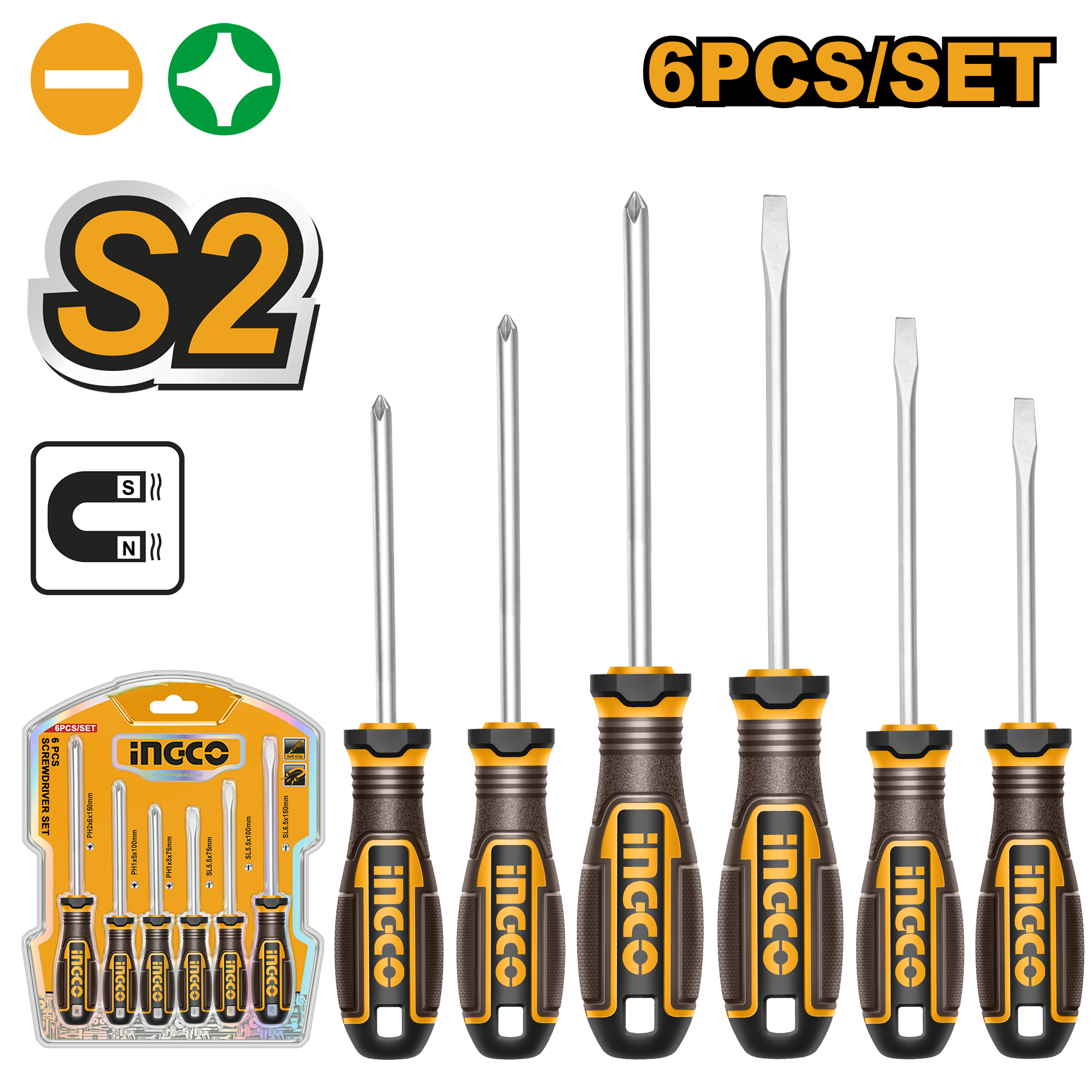 6Pcs screwdriver s2 set - HKSDS0628 - INGCO
