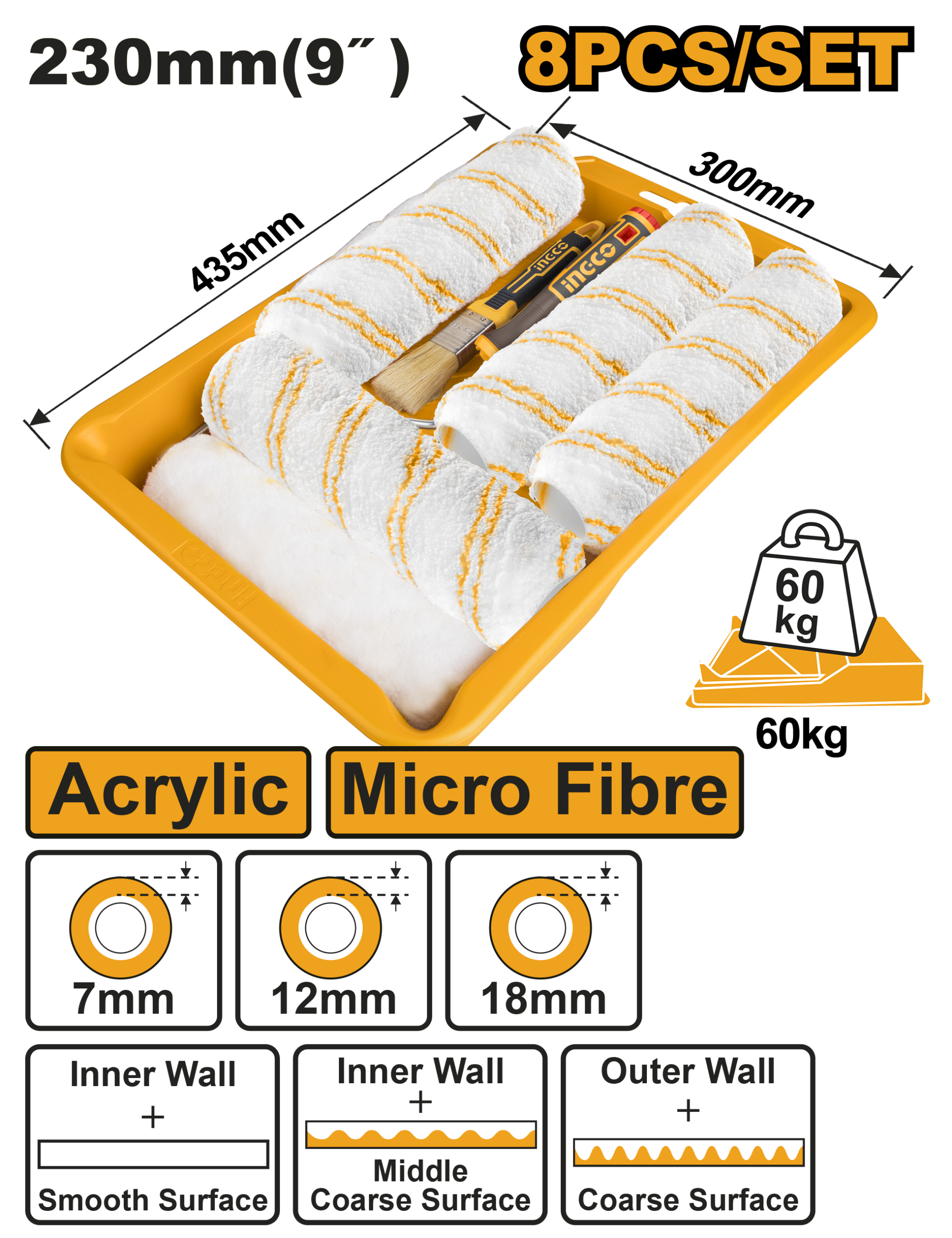 Cylinder brush 8 in 1 set inner and outer wall - HKTCB83230083 - INGCO