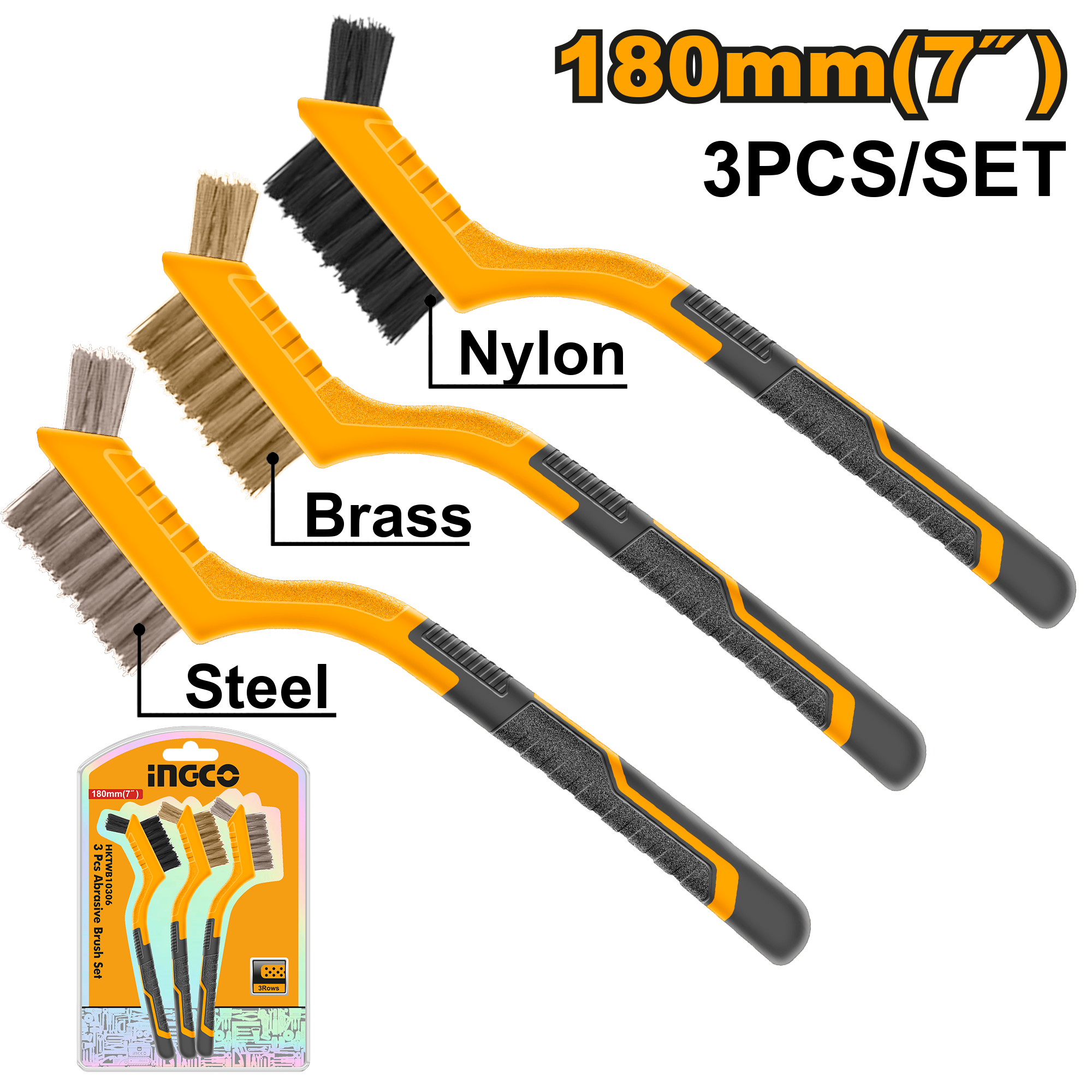 Abrasive brush 180mm 7 3pcs - HKTWB10306 - INGCO