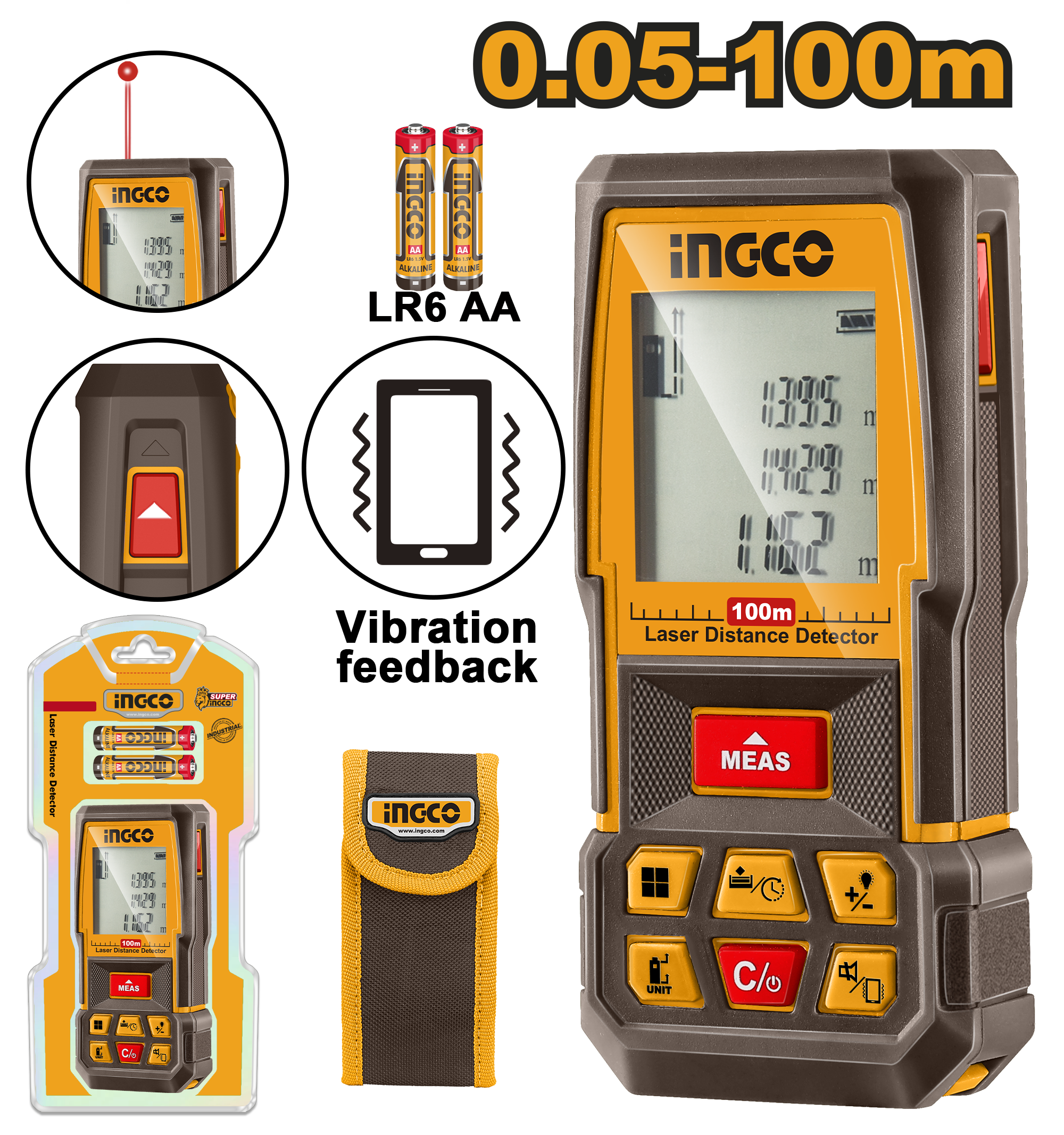 Laser distance detector 100m - HLDD1008 - INGCO