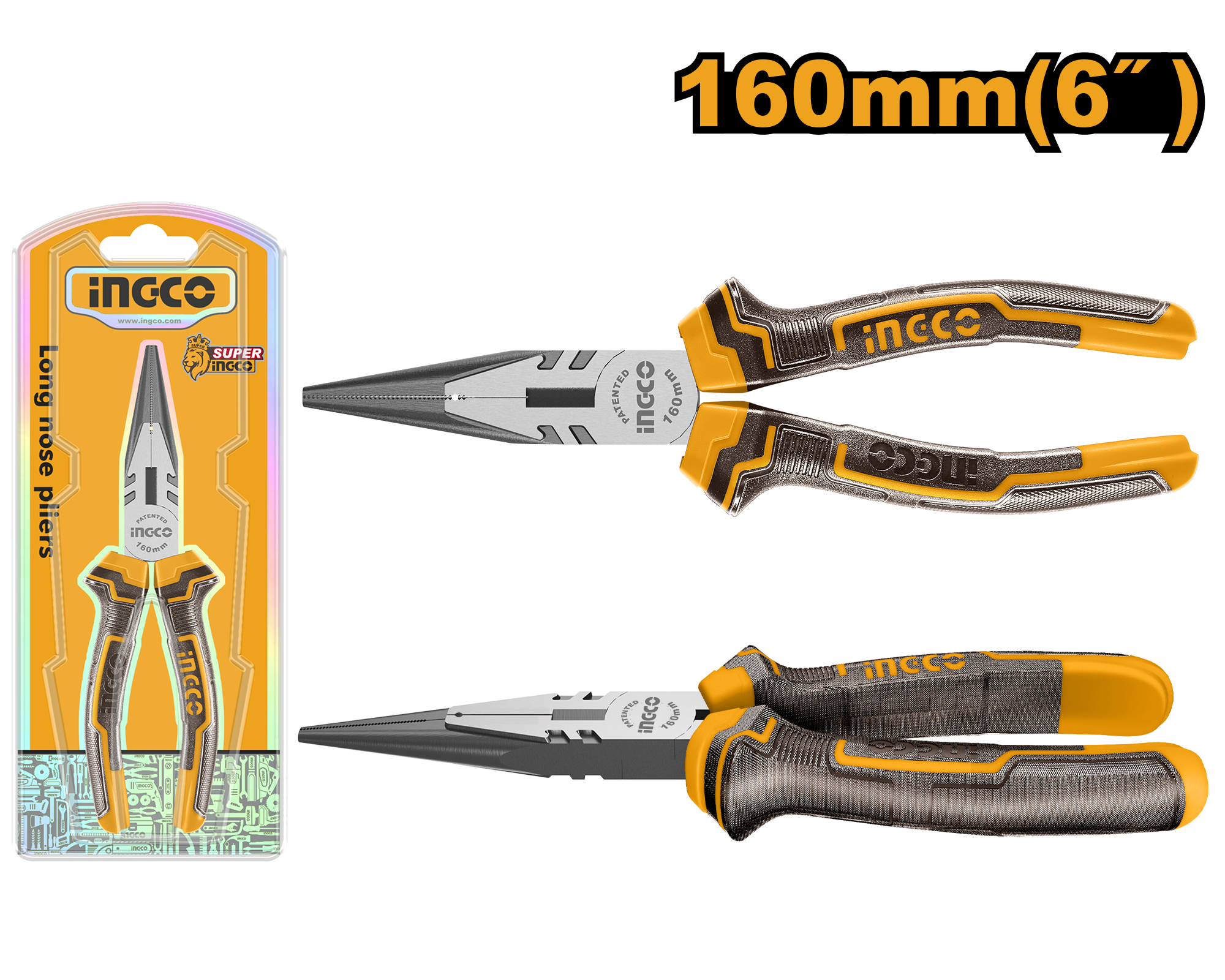 Long nose pliers 160mm - HLNP08168 - INGCO