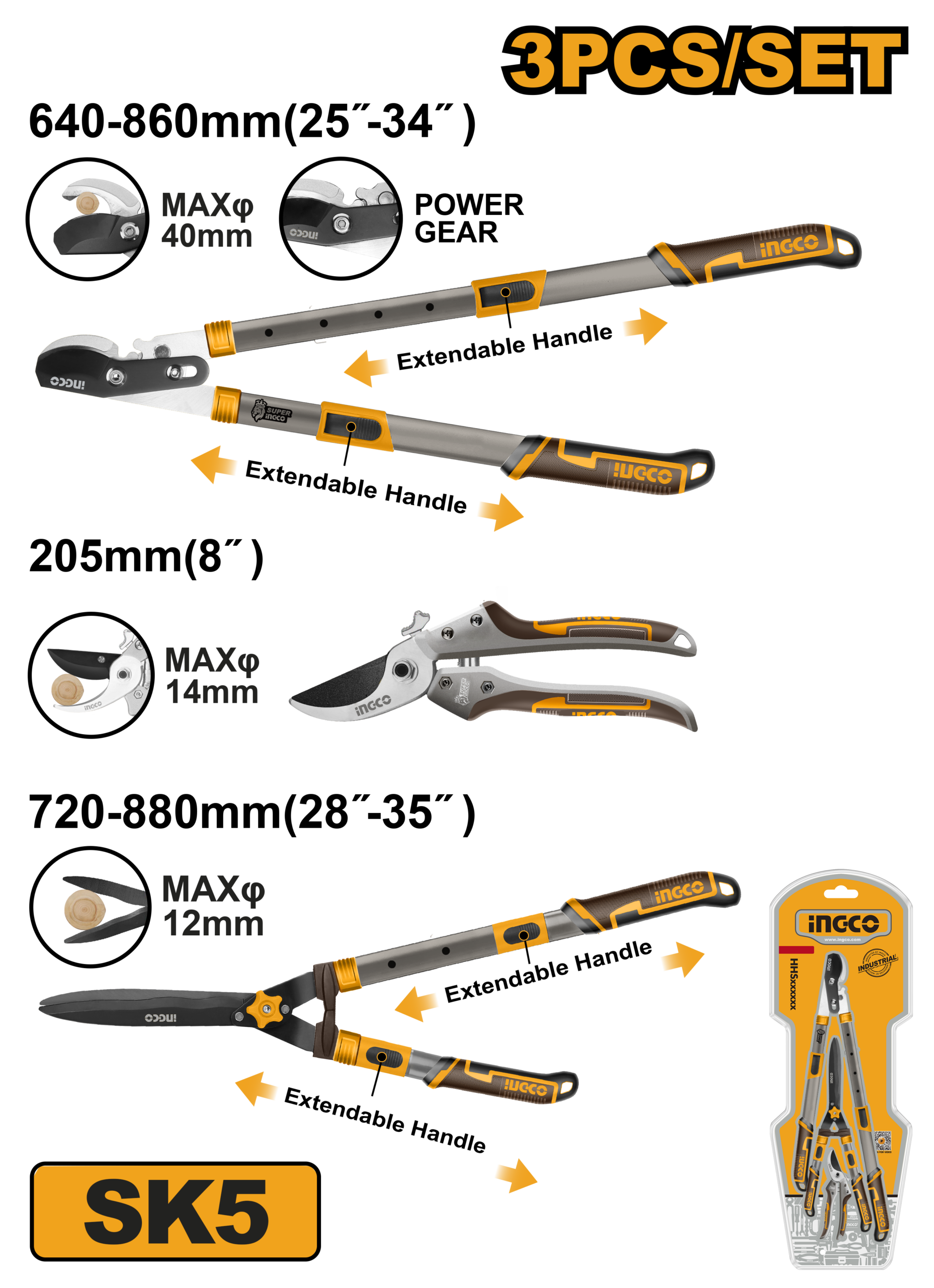 Garden shears 3pcs set - HLT93301 - INGCO
