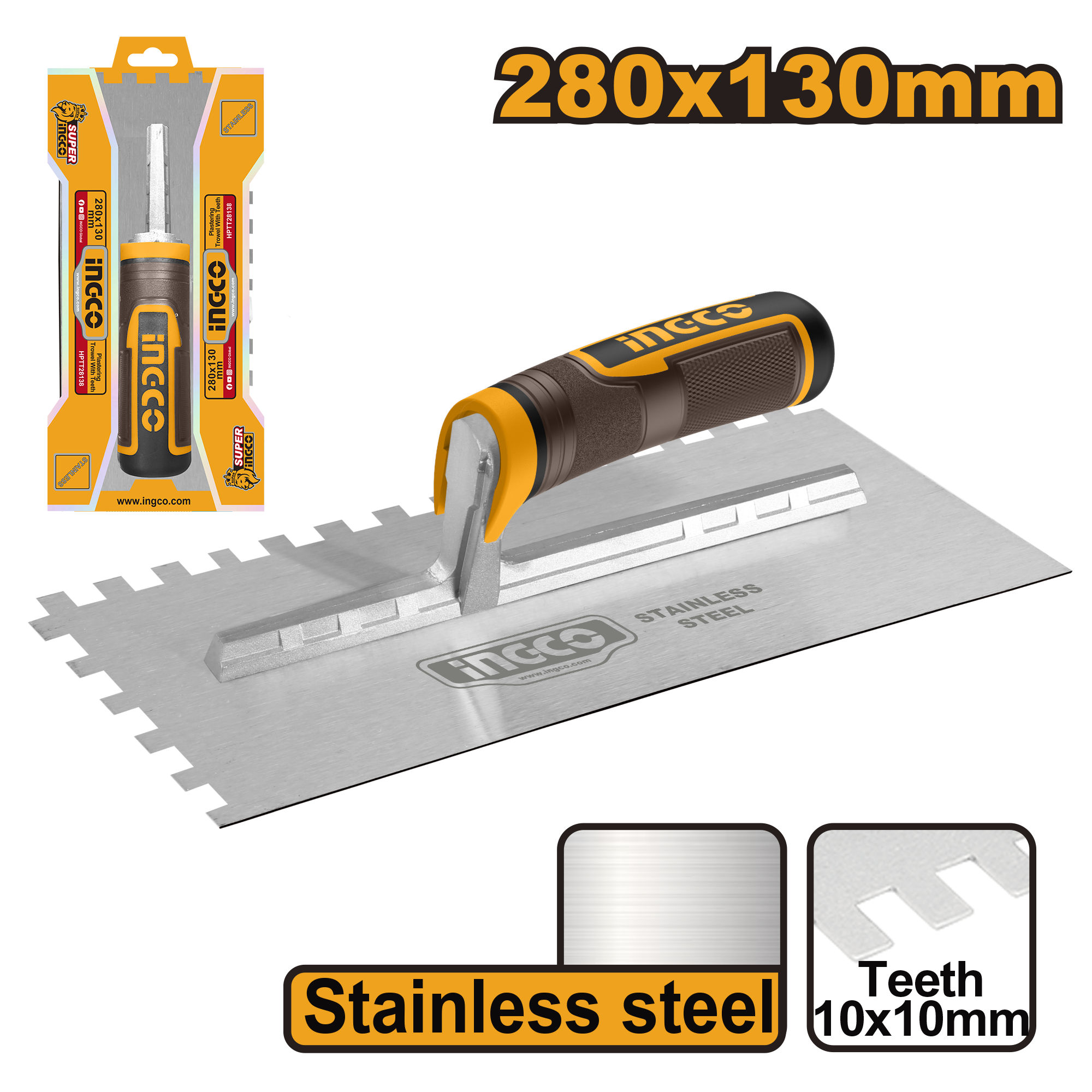 Plastering trowel with teeth 280χ130μμ - HPTT28138 - INGCO