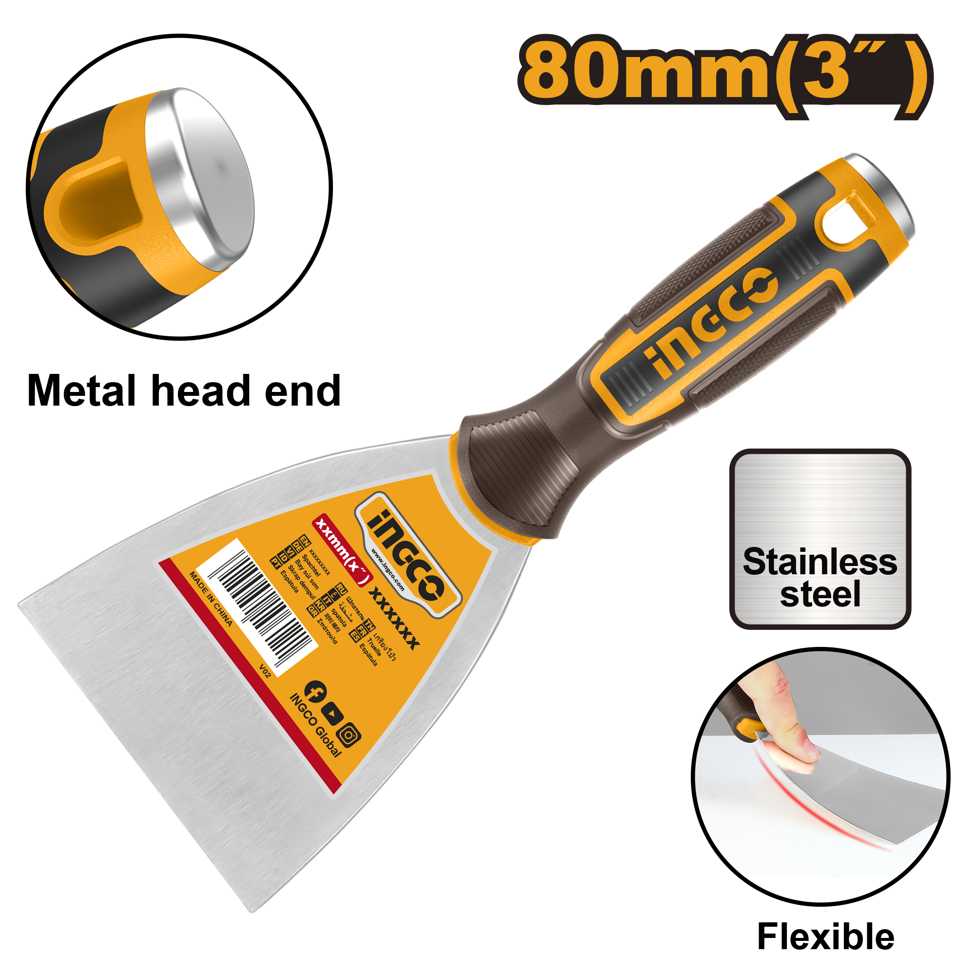 Putty trowel 80μμ s s - HPUT08080 - INGCO