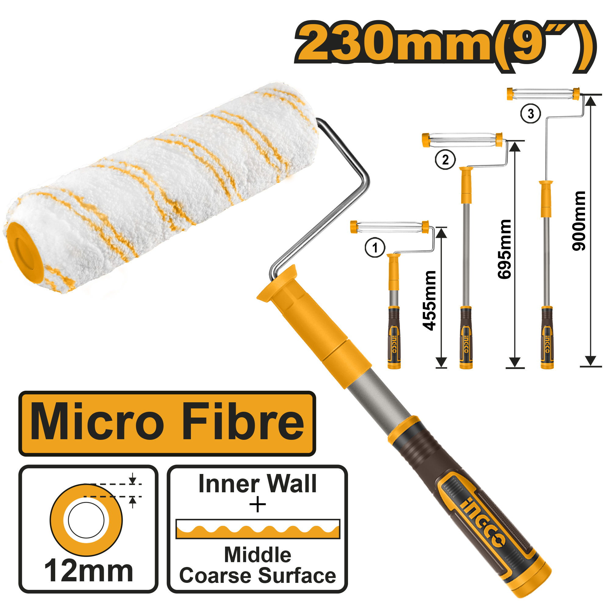 Telescoping cylinder brush 230mm micro fibre - HRHT442302T - INGCO