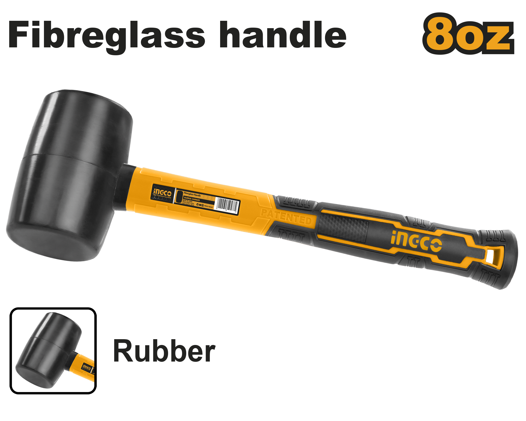 Rubber hammer black 220gr - HRUH8208 - INGCO