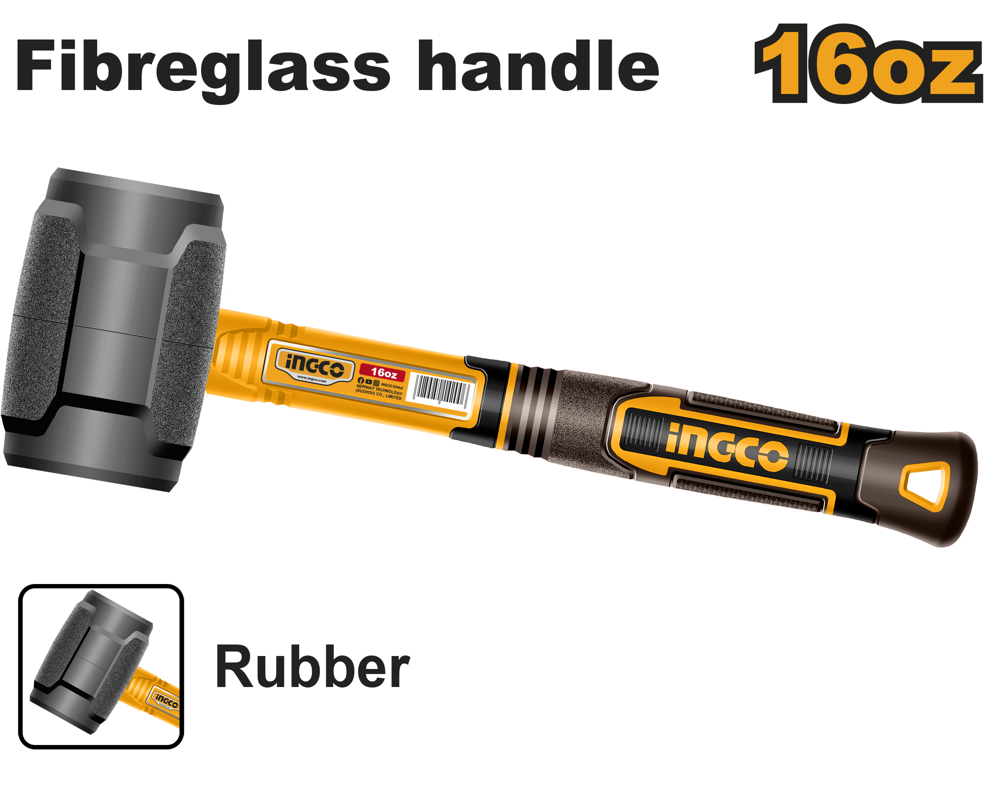 Rubber hammer 16oz - HRUH8816 - INGCO