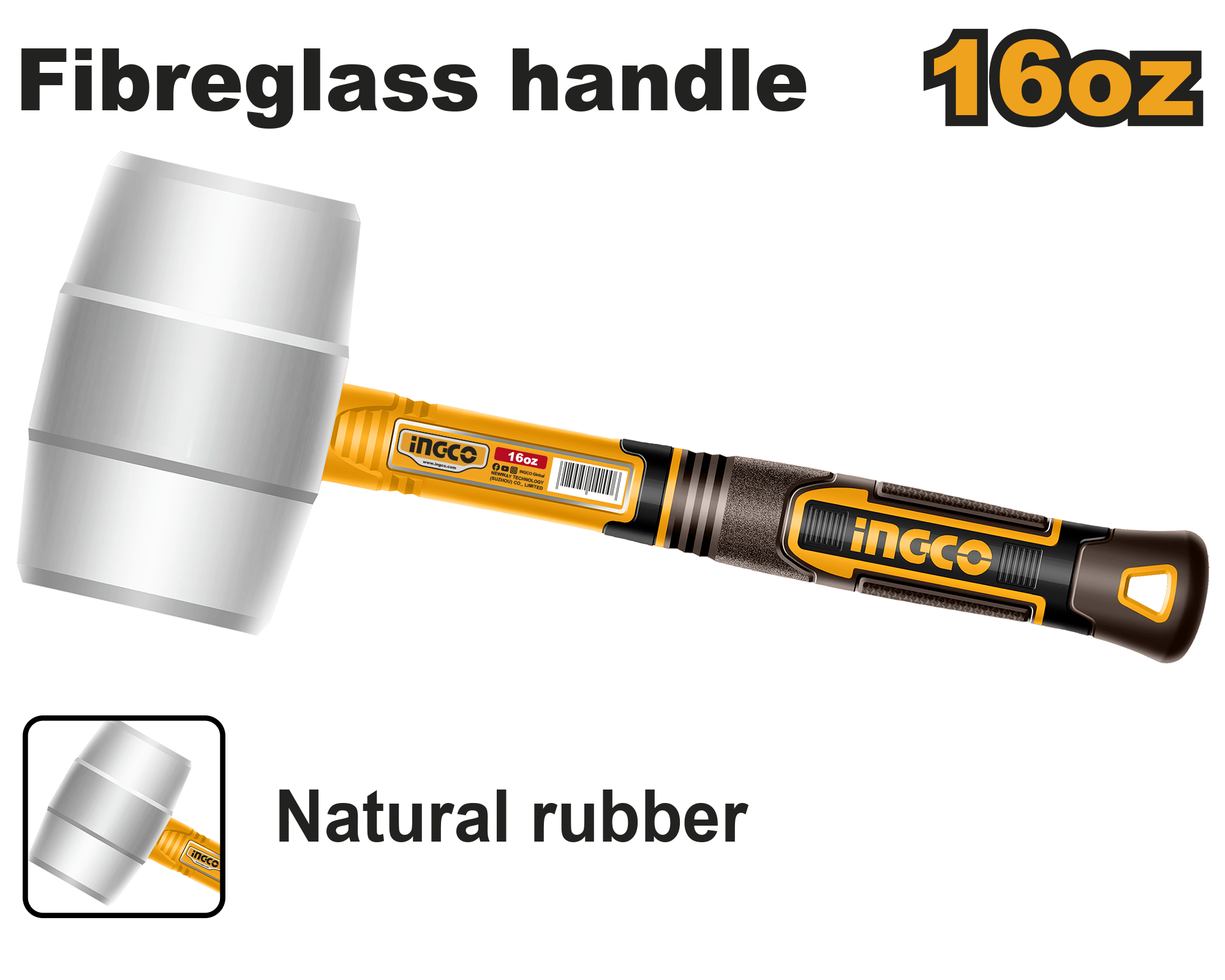Rubber hammer 16oz - HRUH8916 - INGCO
