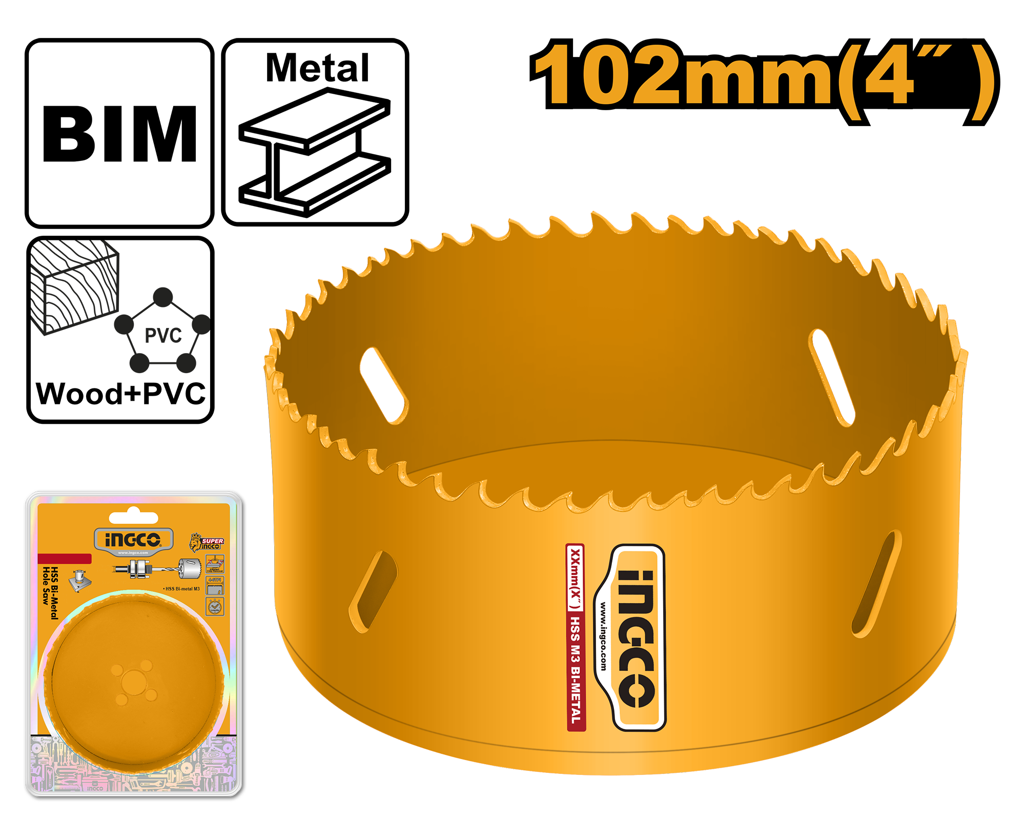 Bi metal hole saw 102mm - HSB101021 - INGCO