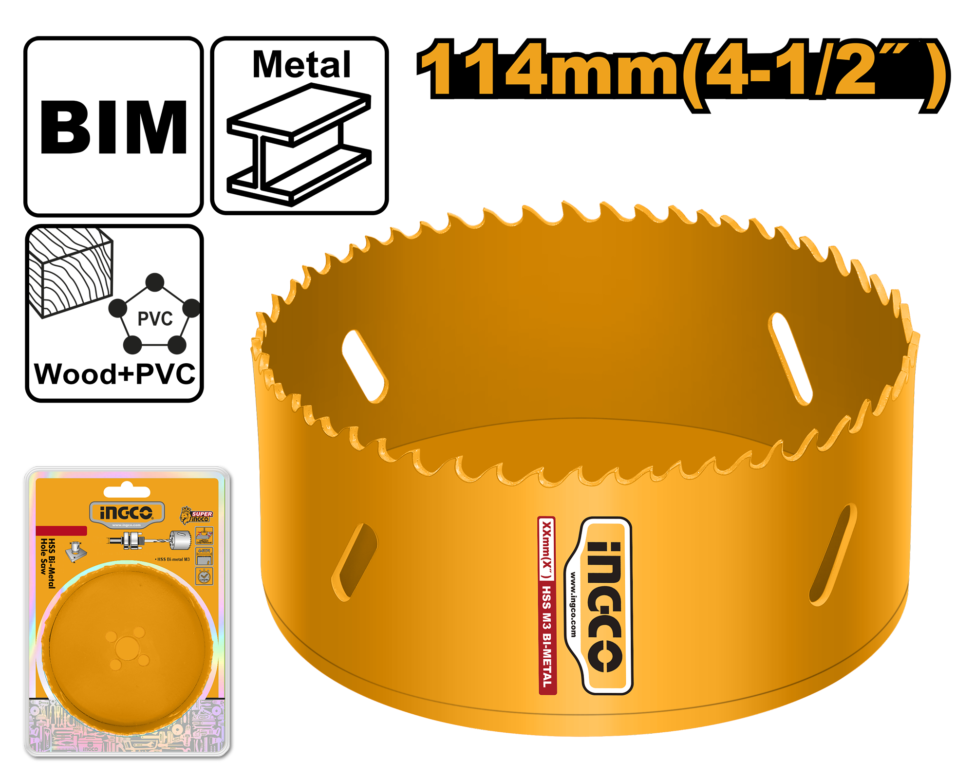 Bi metal hole saw 114mm - HSB101141 - INGCO