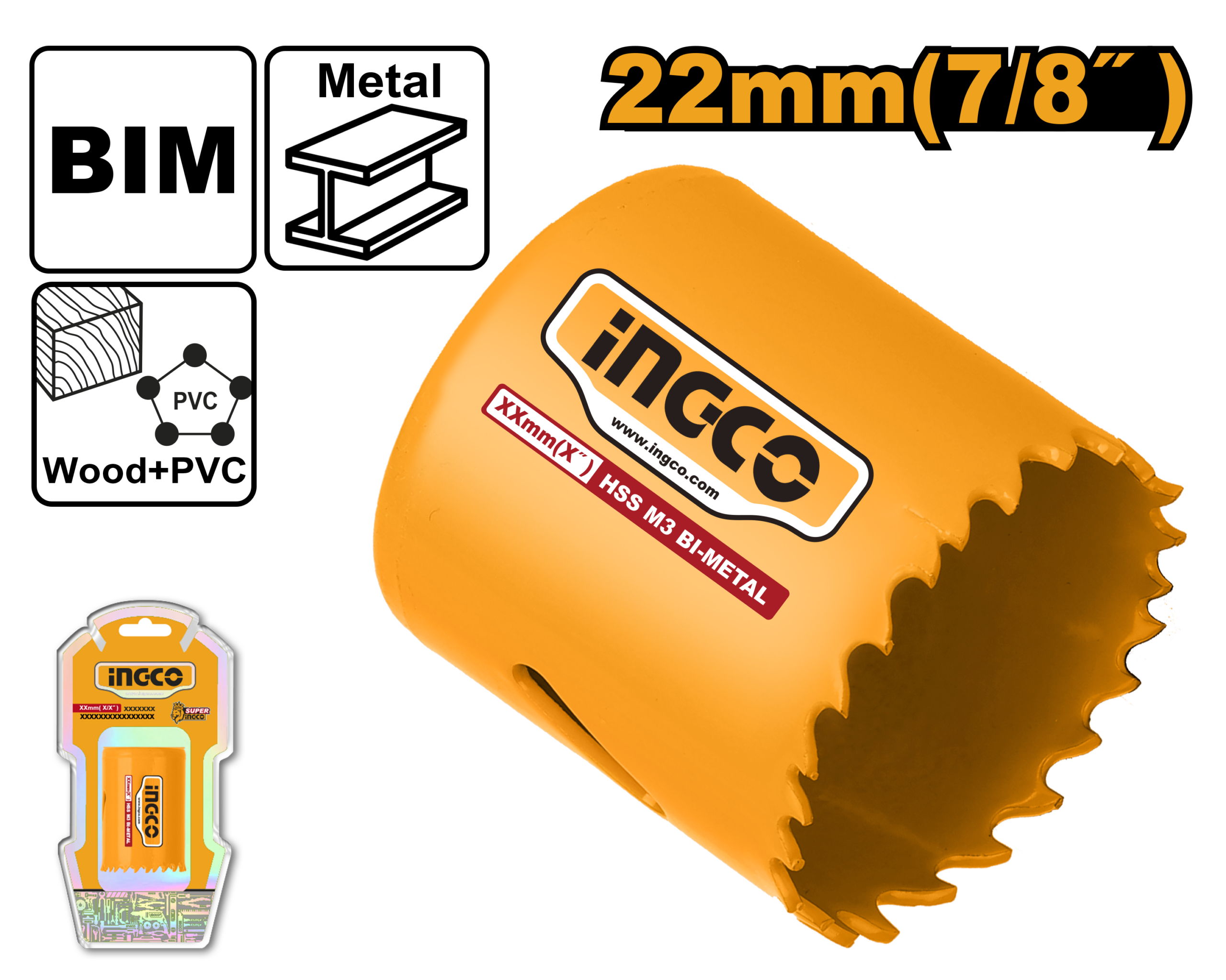 Bi metal hole saw 22mm - HSB10221 - INGCO