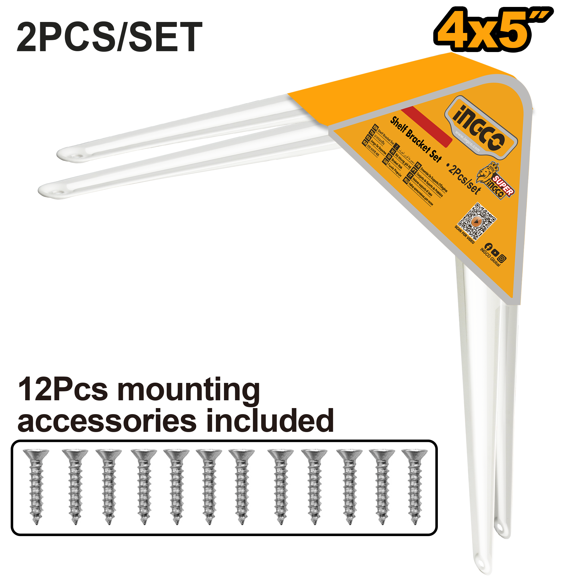 Shelf bracket 4x5 10x12cm set - HSB10405 - INGCO