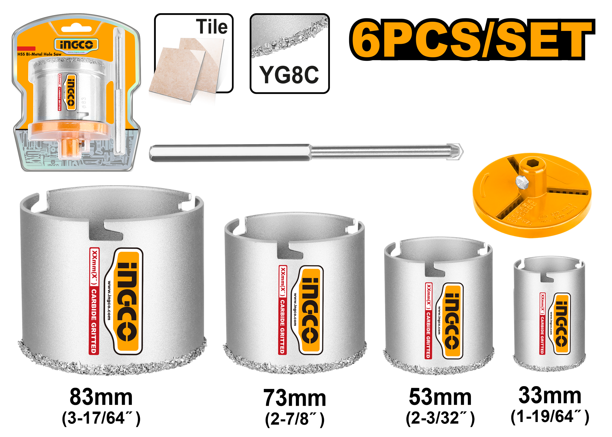 Carbide gritted hole saw set - HSB4061 - INGCO