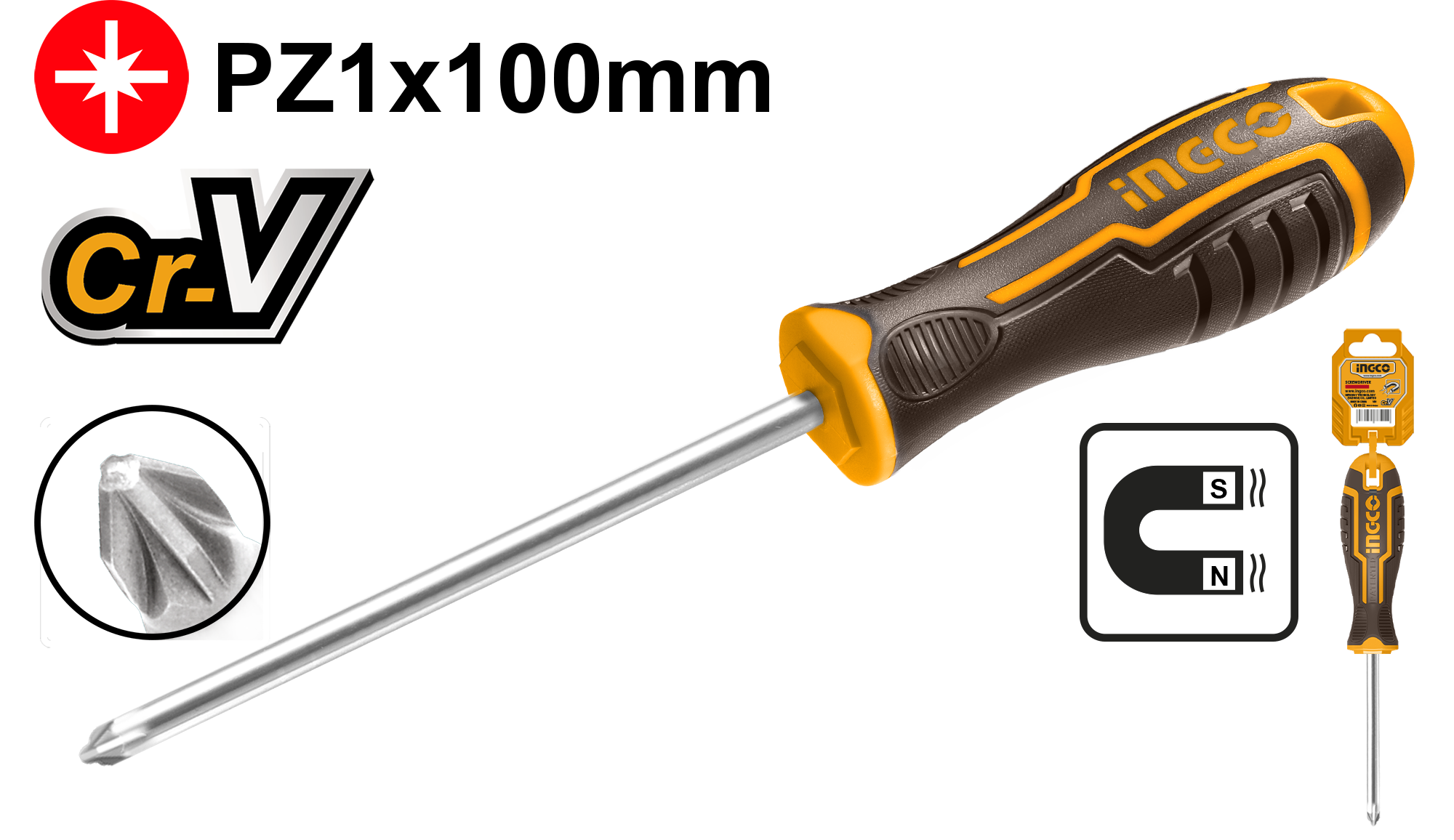 Pozidriv screwdriver pz1 100mm - HSDSPZ1100 - INGCO