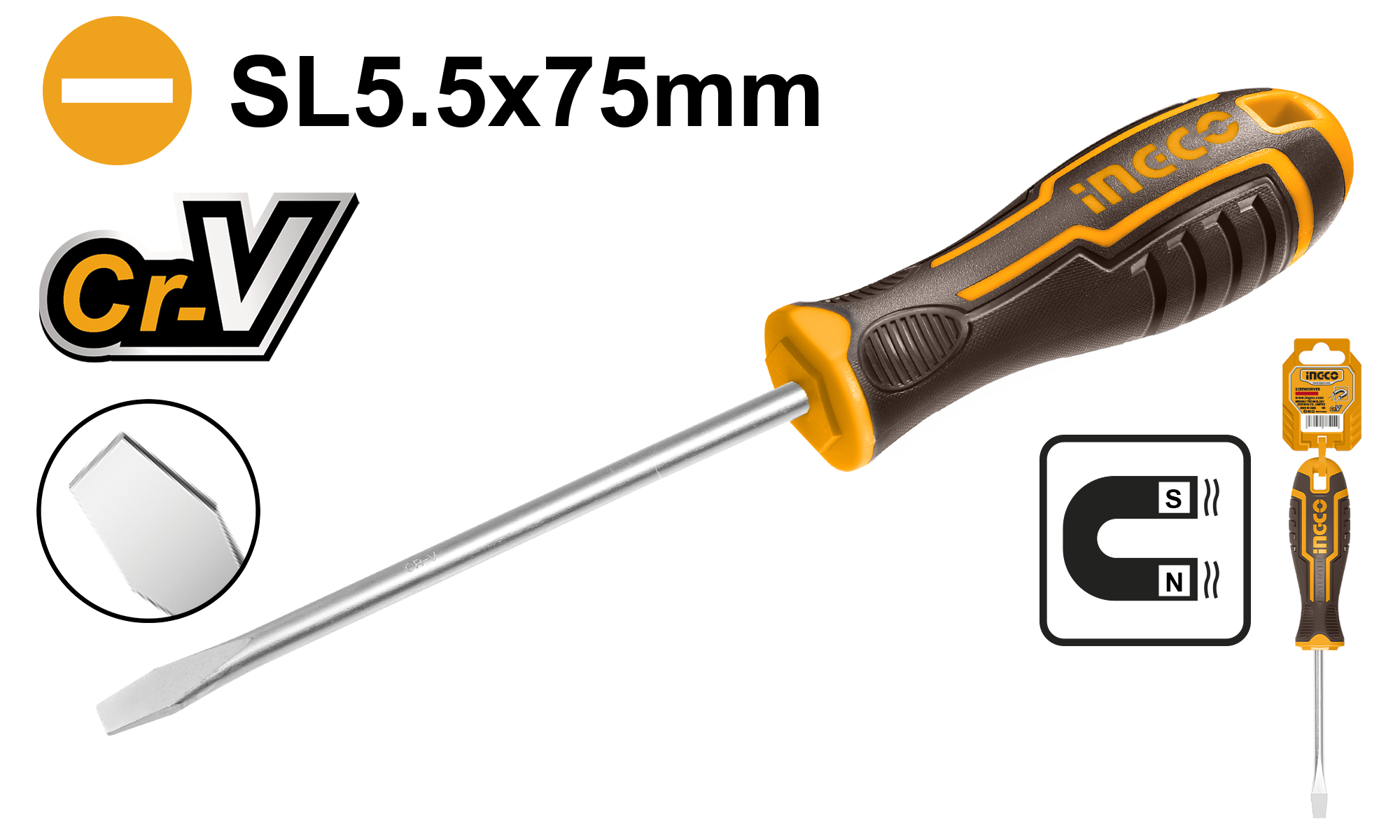 Slotted screwdriver 5.5μμχ5χμχ75μμ - HSDSSL5075 - INGCO