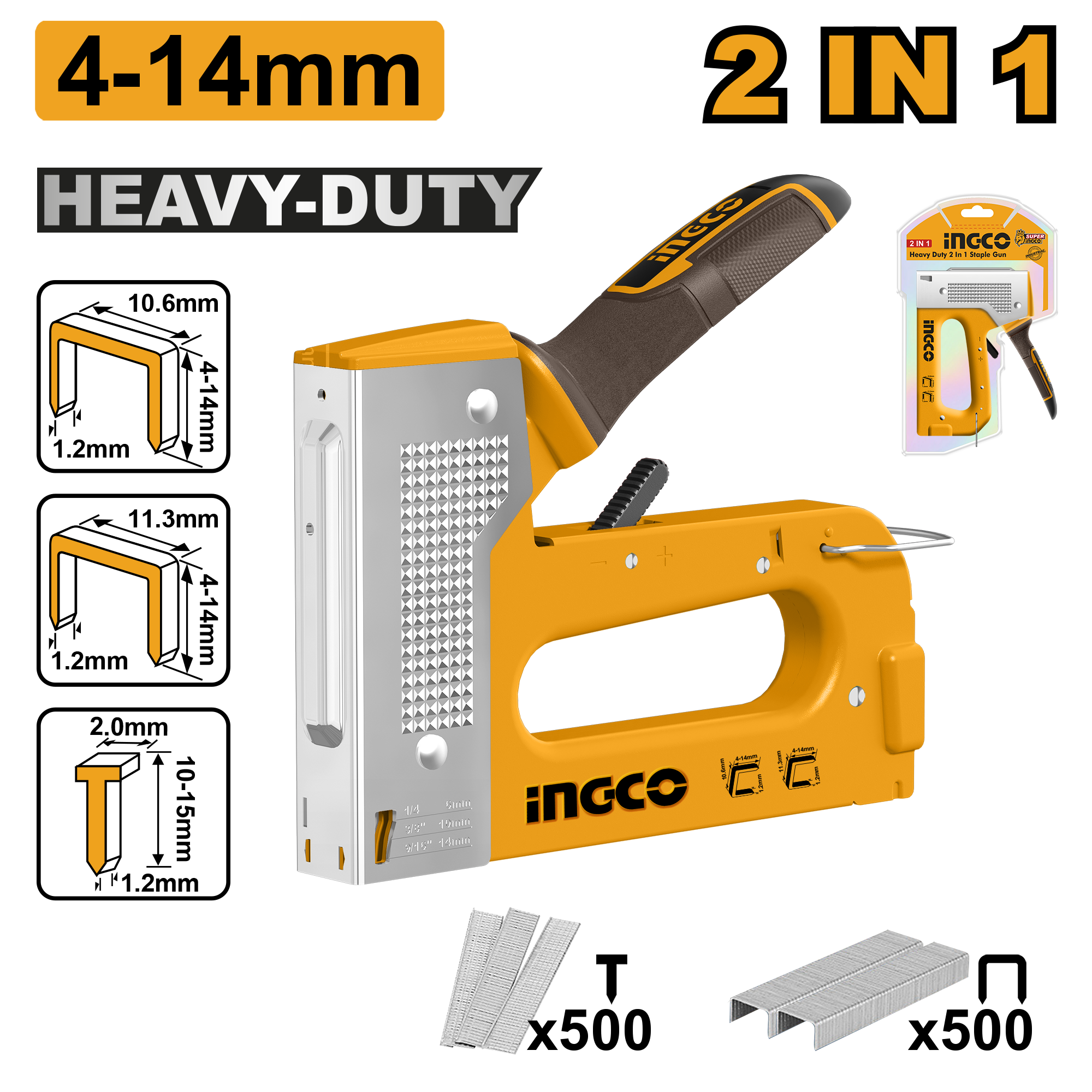Heavy duty 2 in 1 staple gun - HSG1408 - INGCO