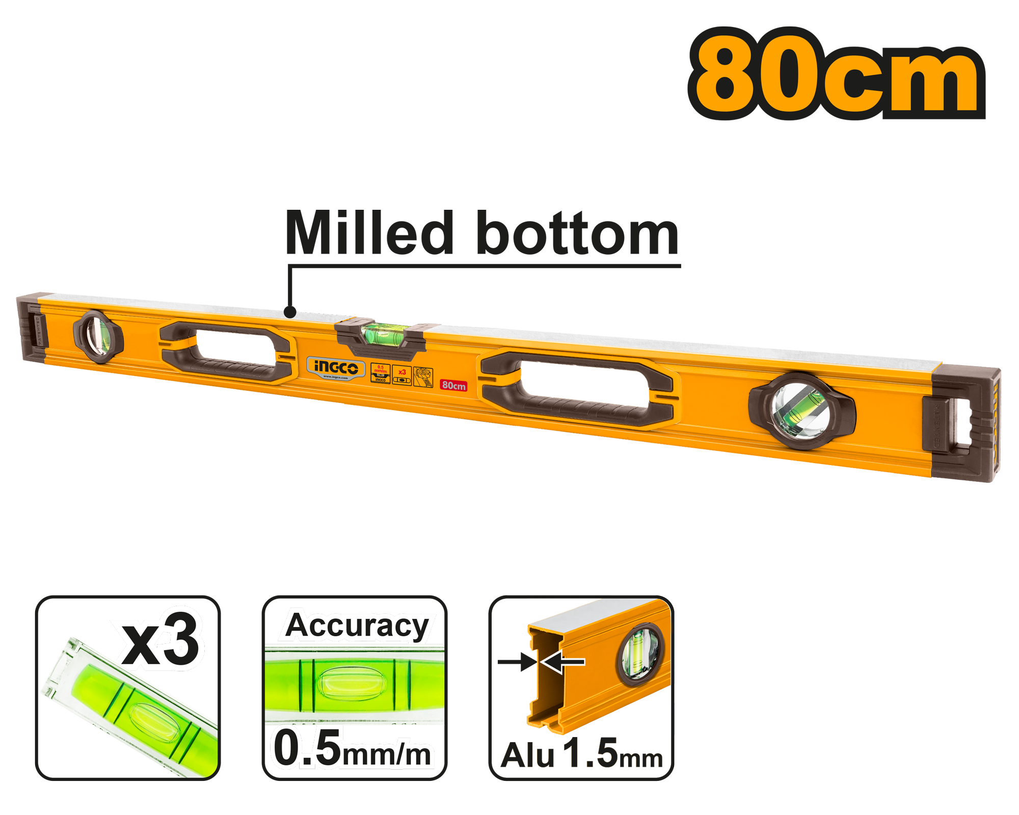 Spirit level 80cm - HSL08080 - INGCO