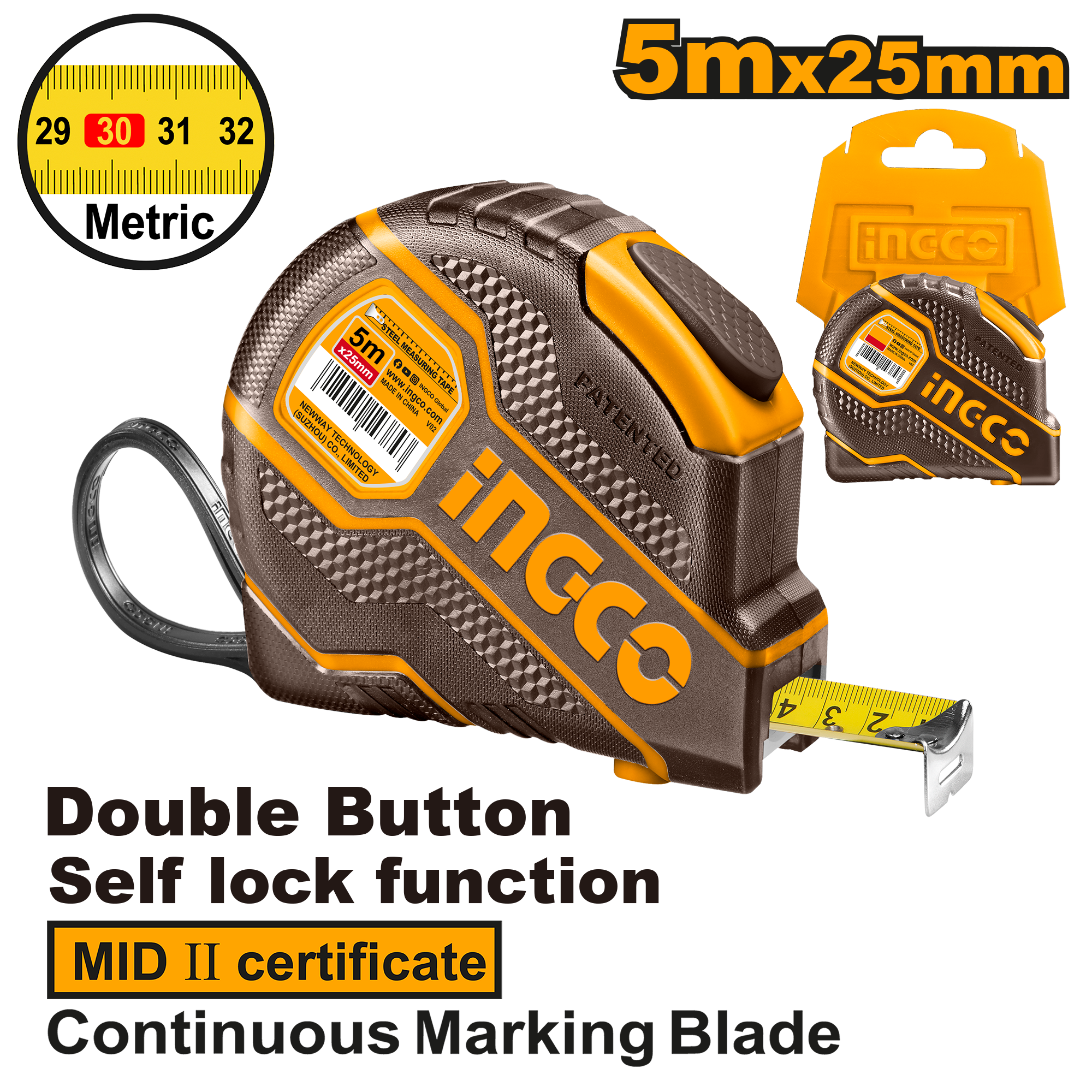 Steel measuring tape 5mx25mm - HSMT08051E - INGCO