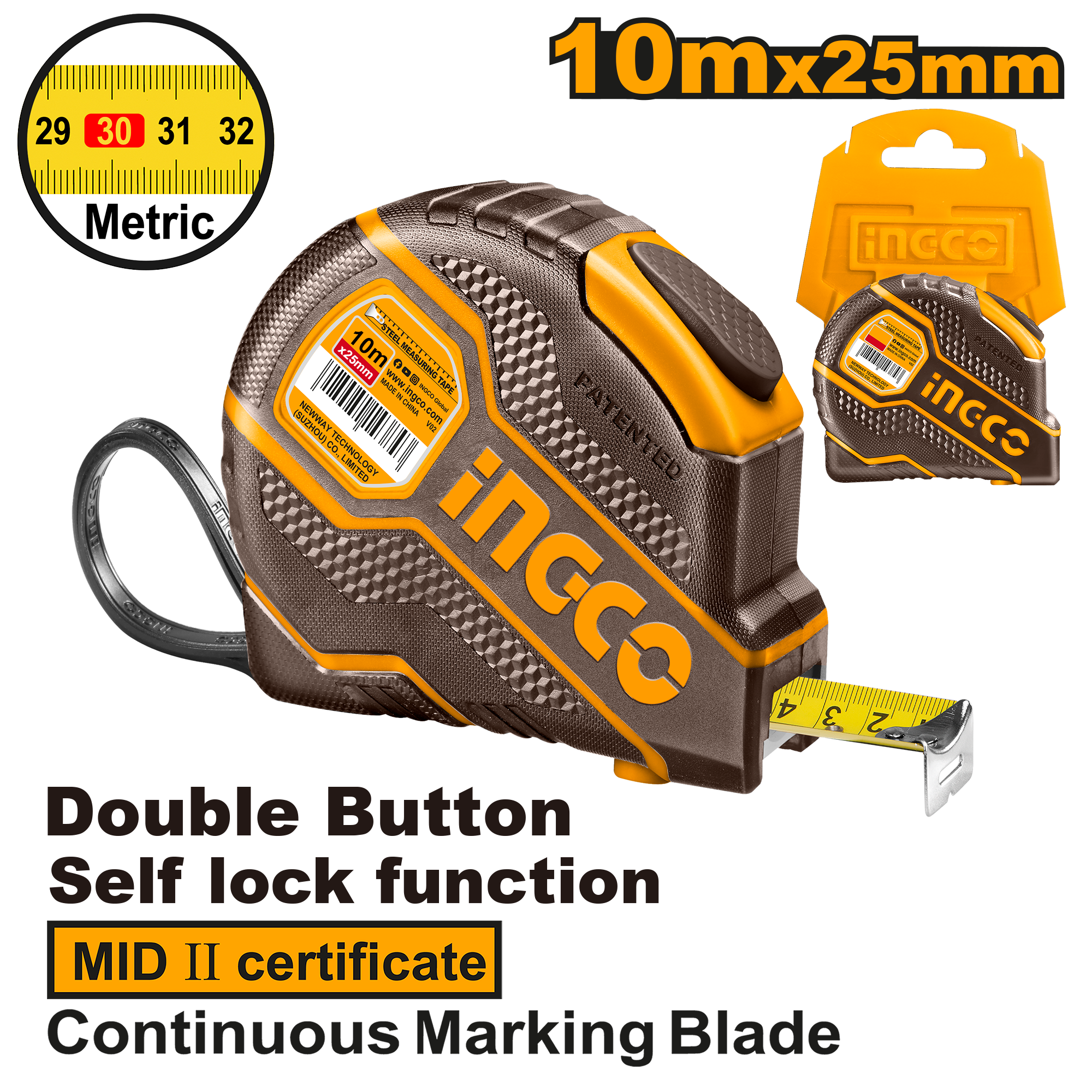 Steel measuring tape 10mx25mm - HSMT08101E - INGCO