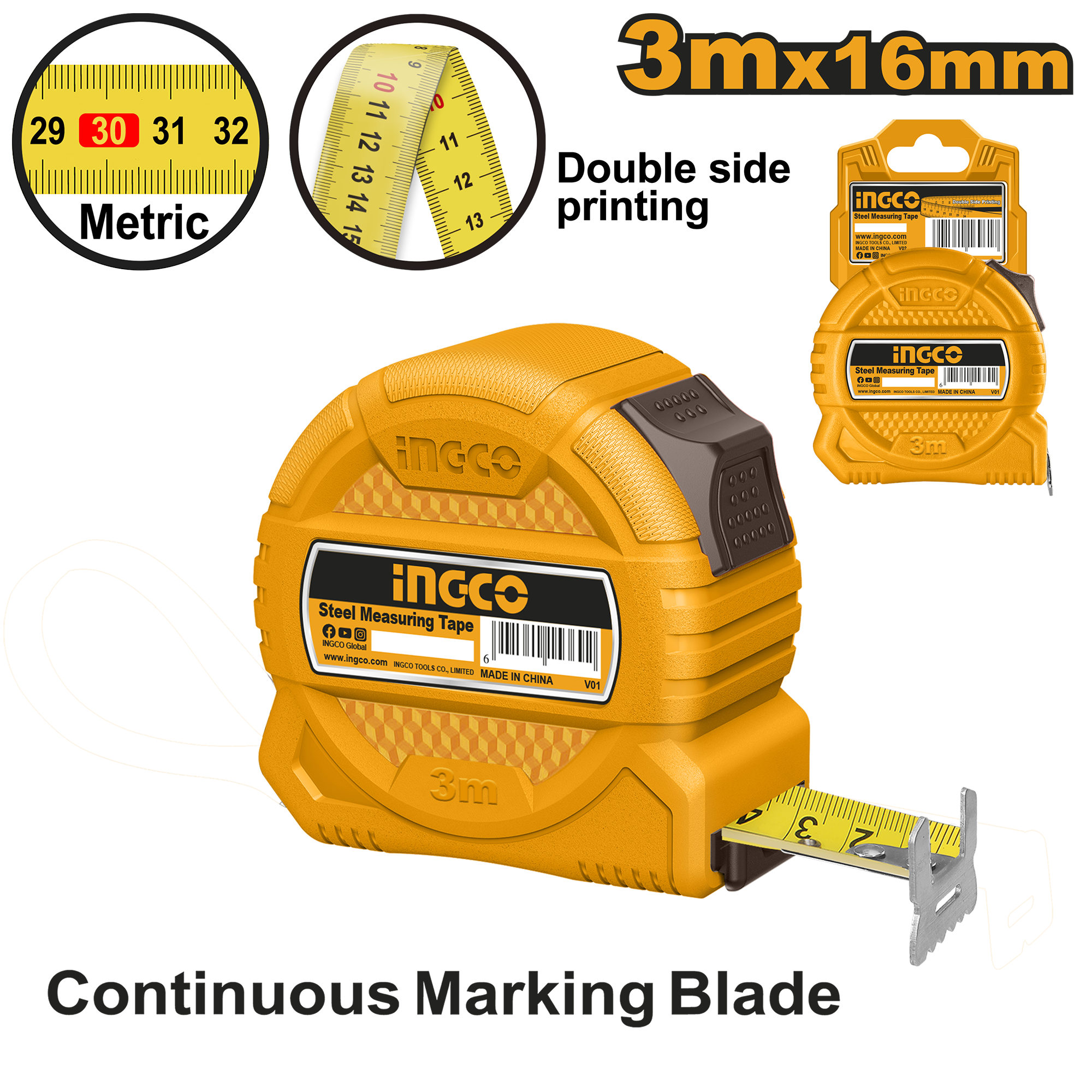 Steel measuring tape 3μχ16μμ - HSMT39316-1 - INGCO