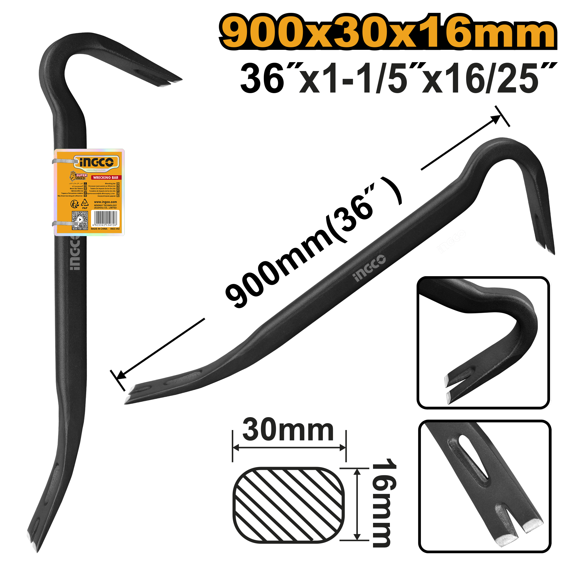 Wrecking bar 36 900μμχ29μμχ15.0μμ - HWBA01362 - INGCO