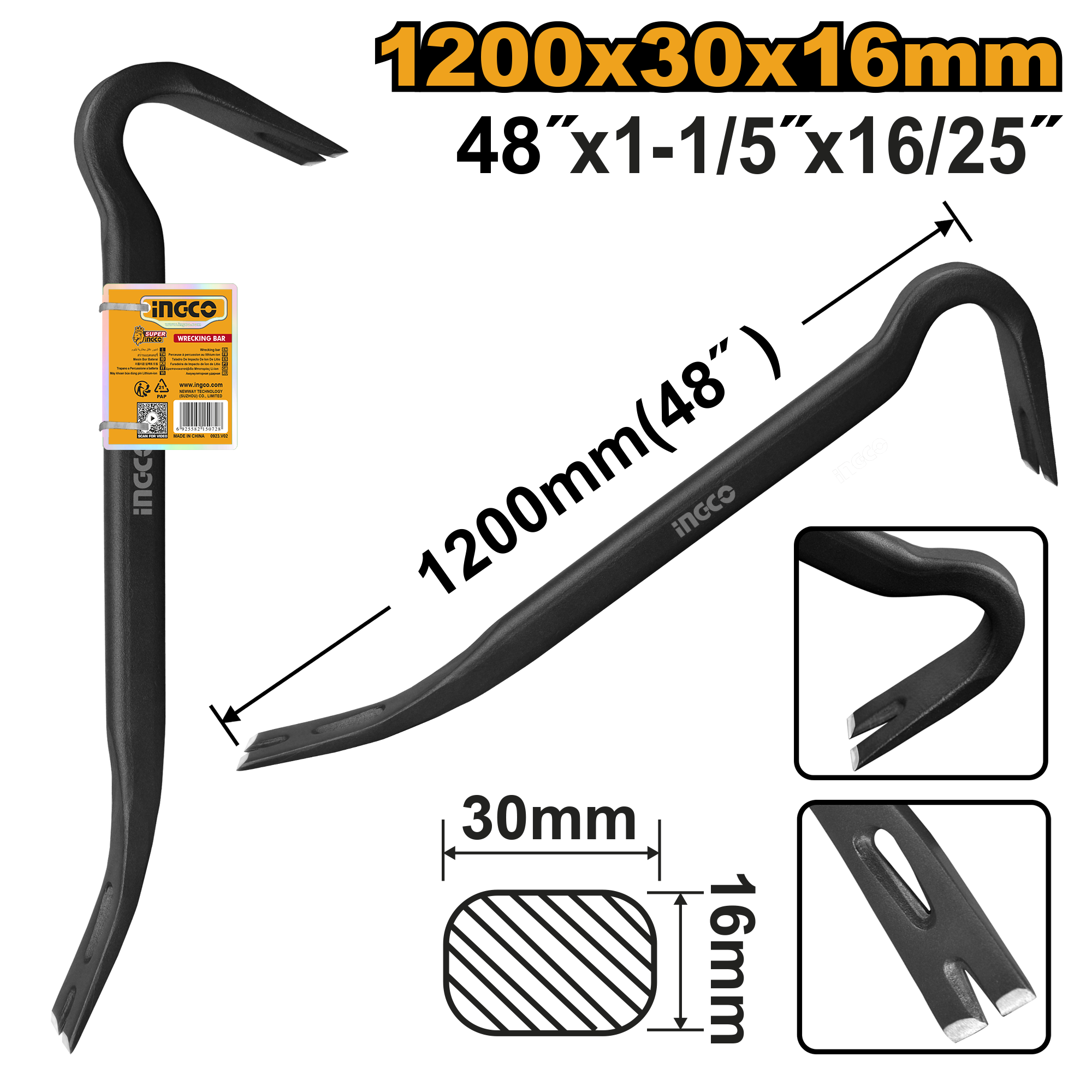 Wrecking bar 48χ1200μμχ29μμχ15.0μμ - HWBA01482 - INGCO