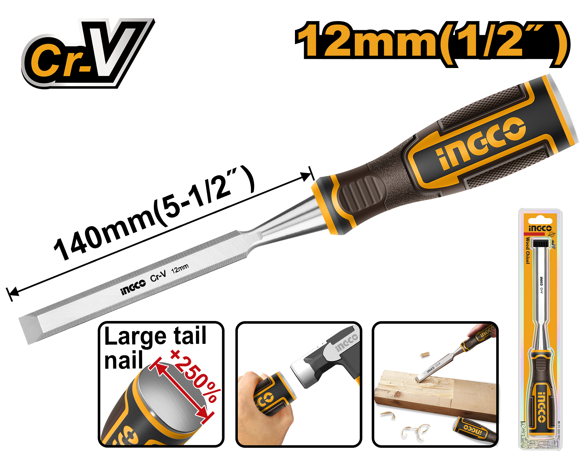 Wood chisel 12μμχ140μμ crv - HWC0812 - INGCO