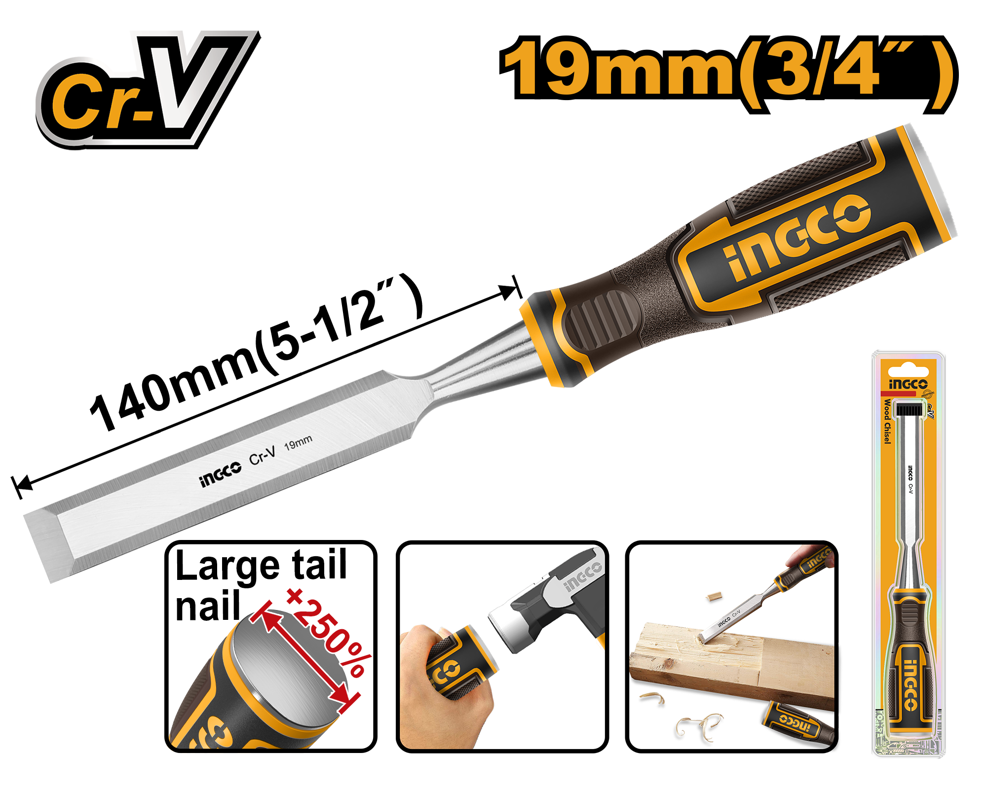 Wood chisel 19μμχ140μμ crv - HWC0819 - INGCO