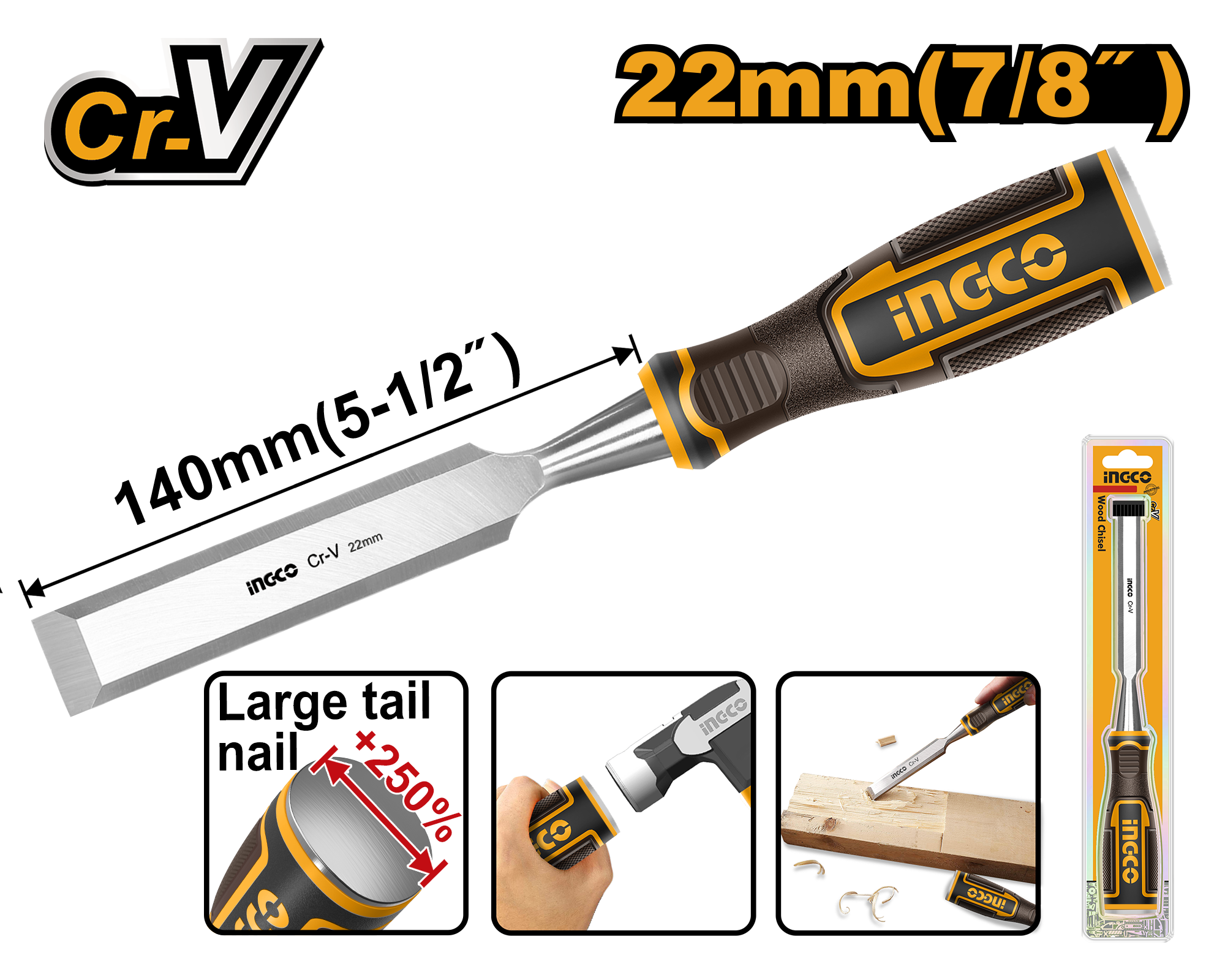 Wood chisel 22μμχ140μμ crv - HWC0822 - INGCO
