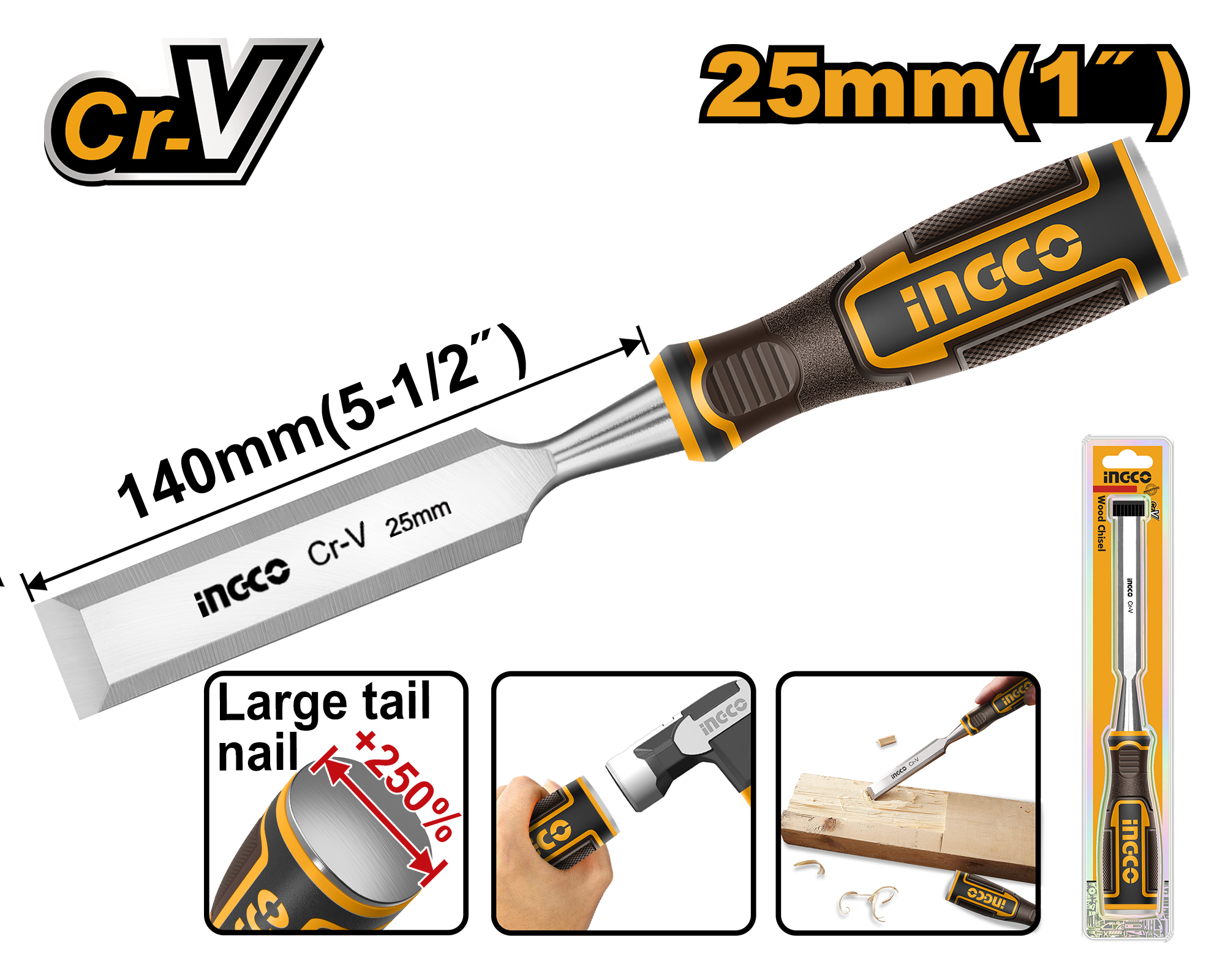 Wood chisel 25μμχ140μμ crv - HWC0825 - INGCO
