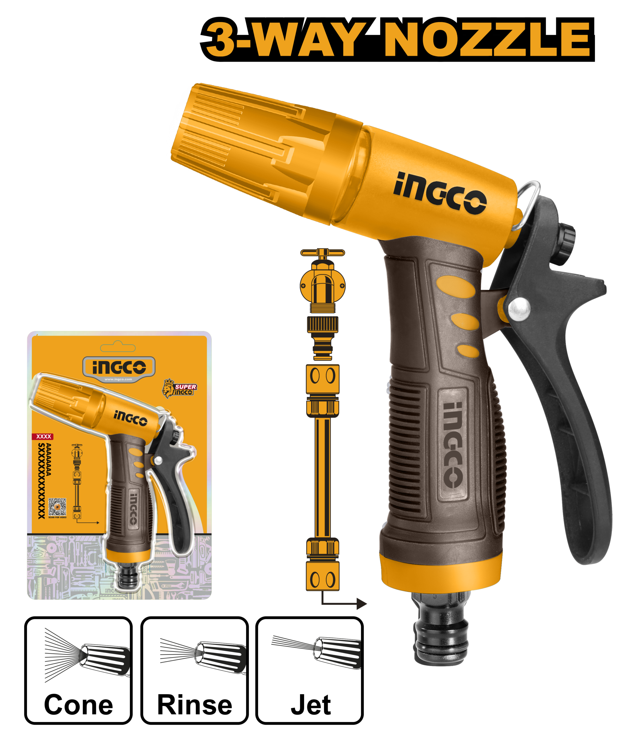 Plastic trigger nozzle 3 way - HWSG032 - INGCO