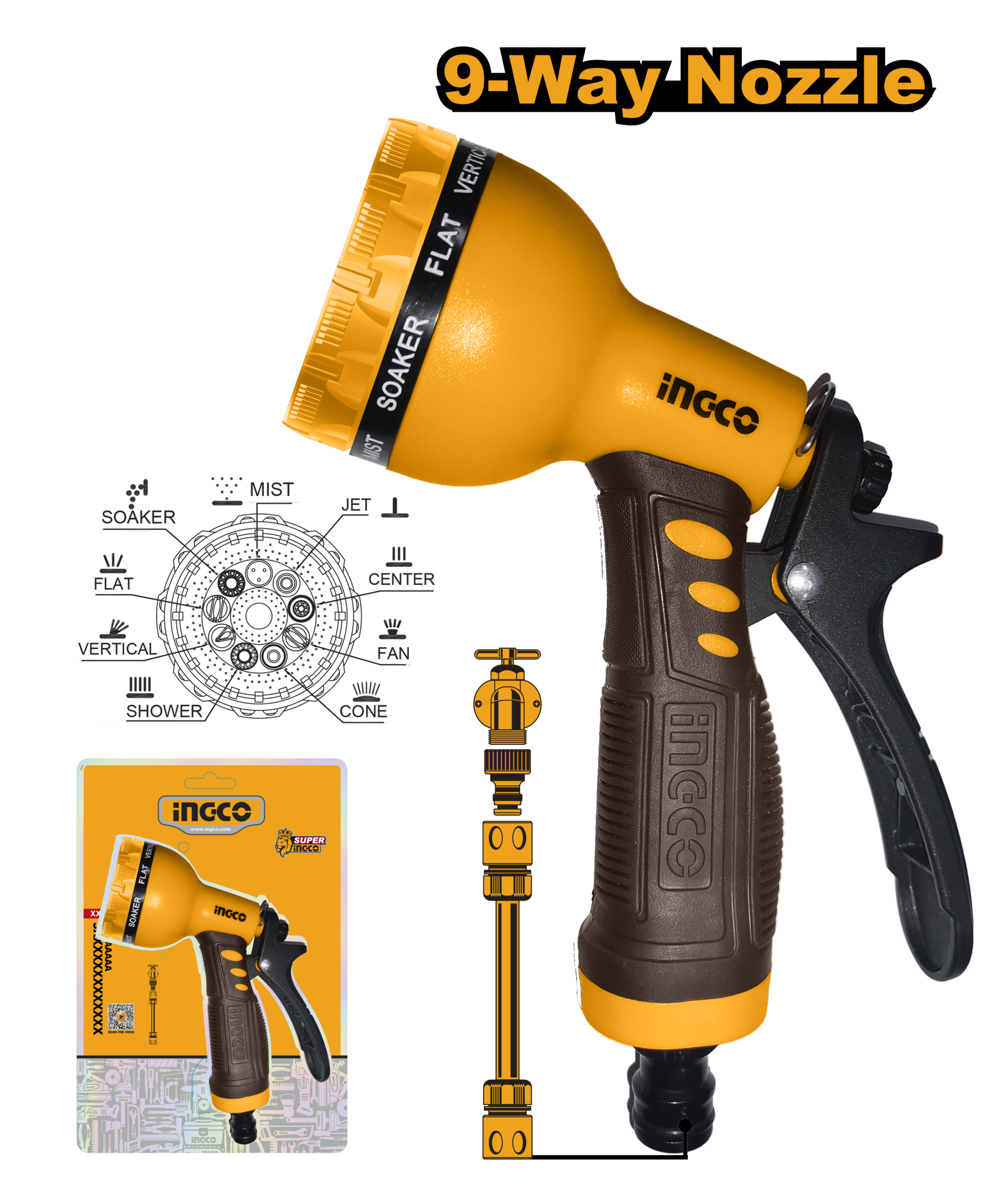 Plastic trigger nozzle 9 way - HWSG092 - INGCO