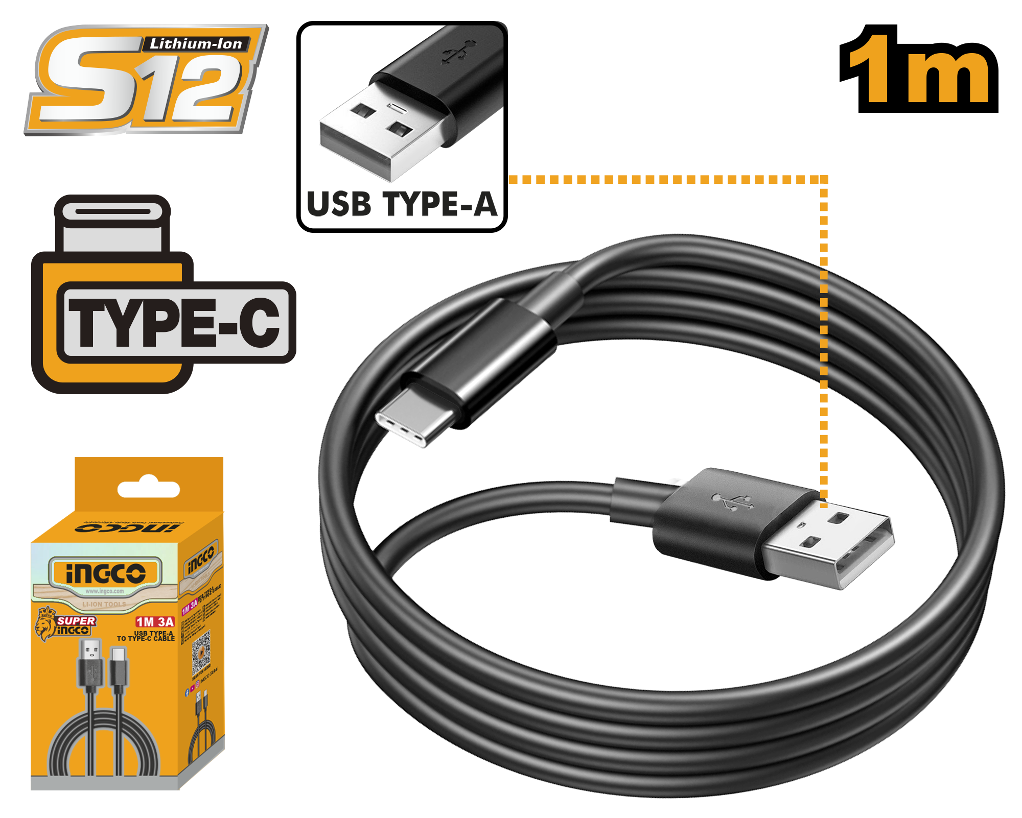Usb type a to type c cable 1m - IUCC01 - INGCO